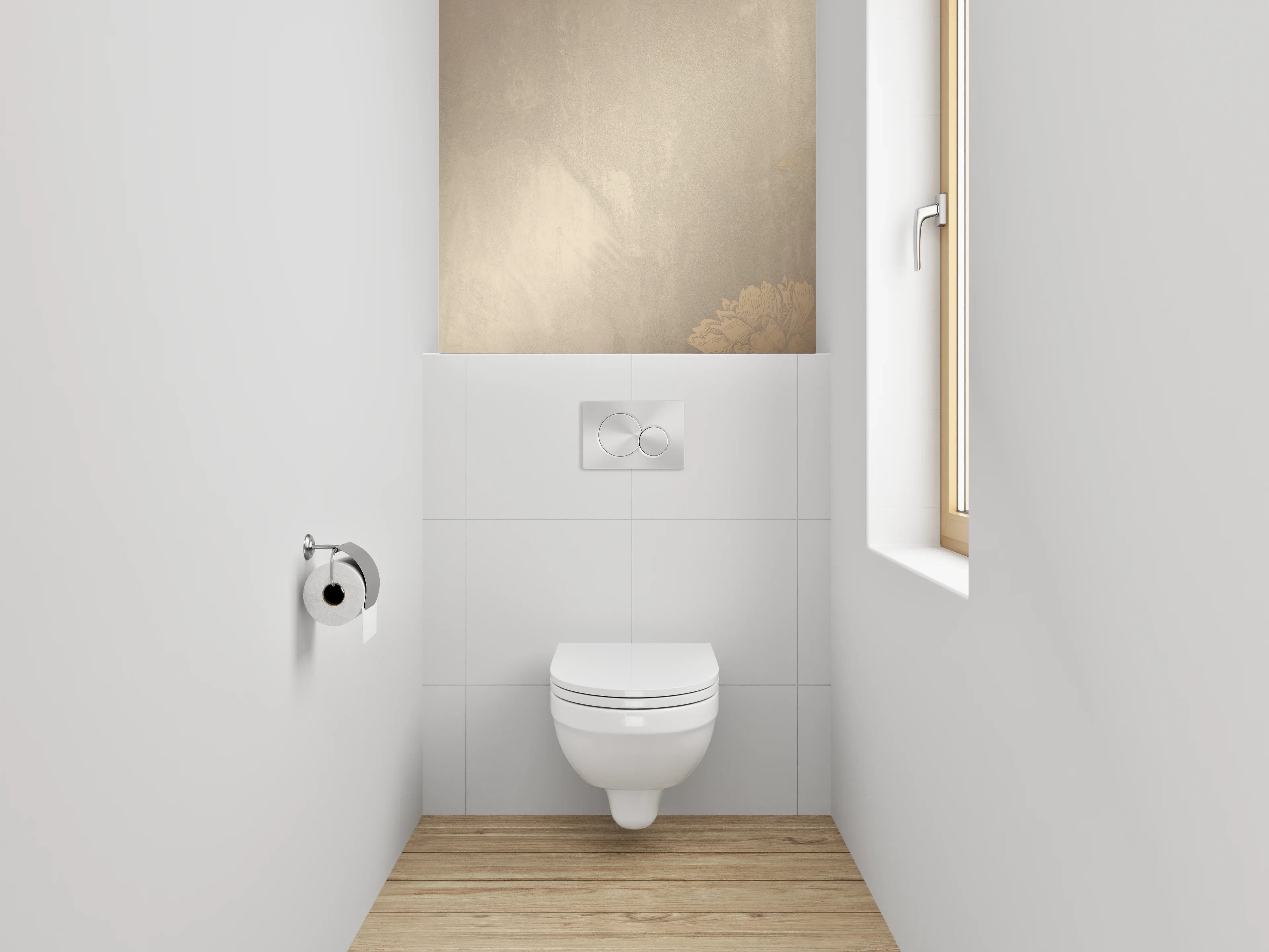 WC-Rückwand - Beige goldene Blüten Vintage Tapete