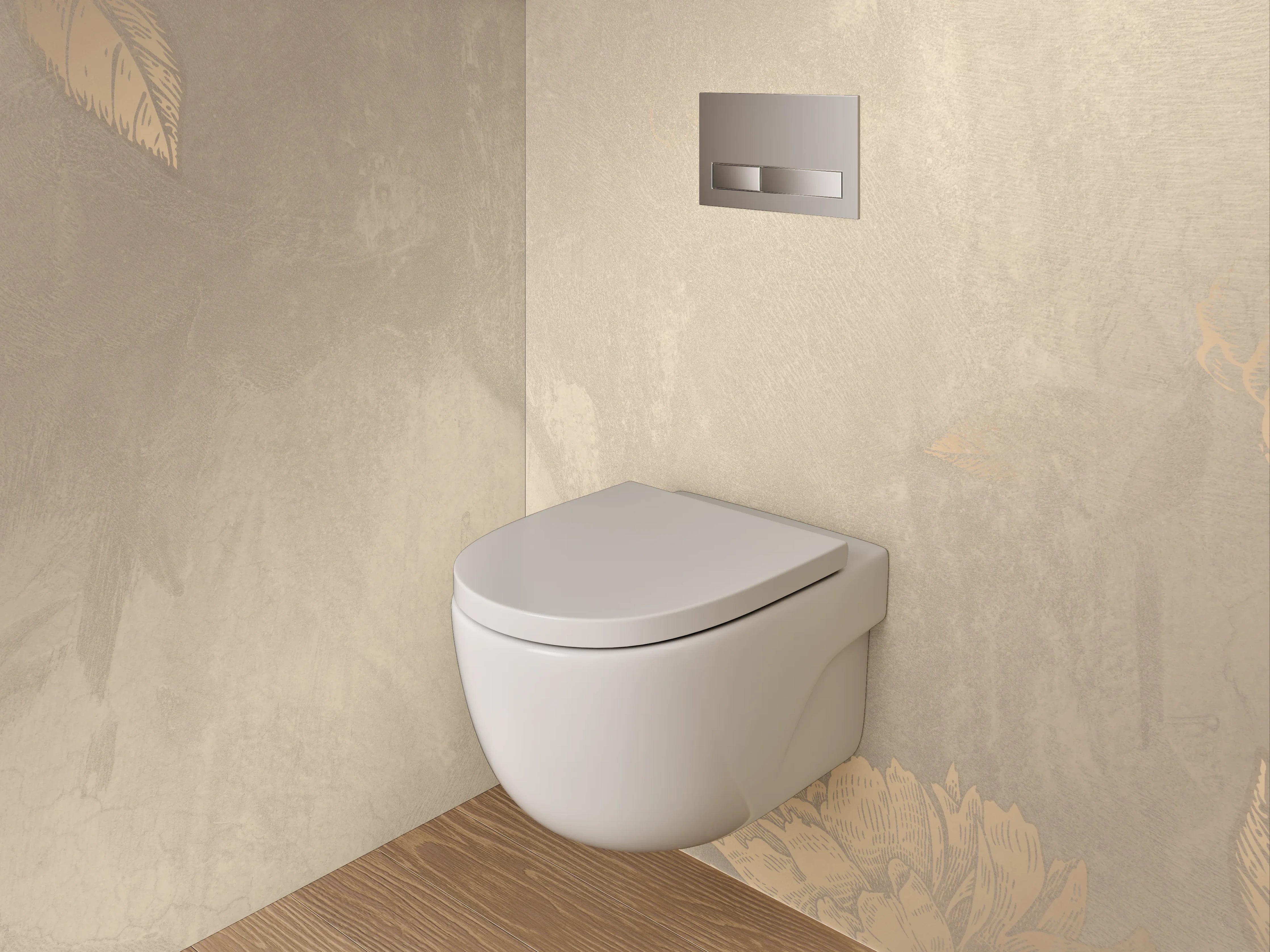 WC-Rückwand - Beige goldene Blüten Vintage Tapete