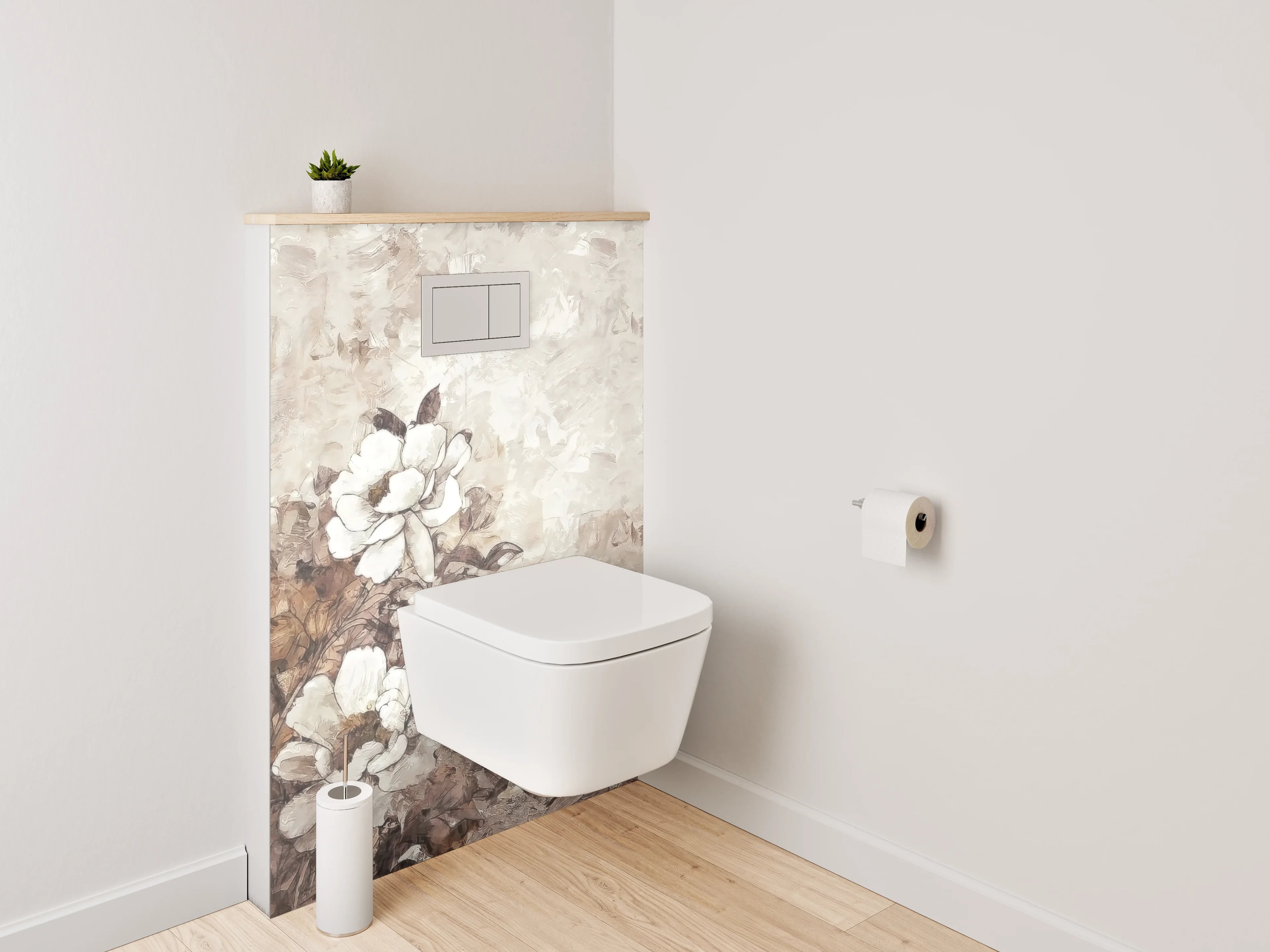 WC-Rückwand - Beige-weiße Blumen Aquarell Malerei