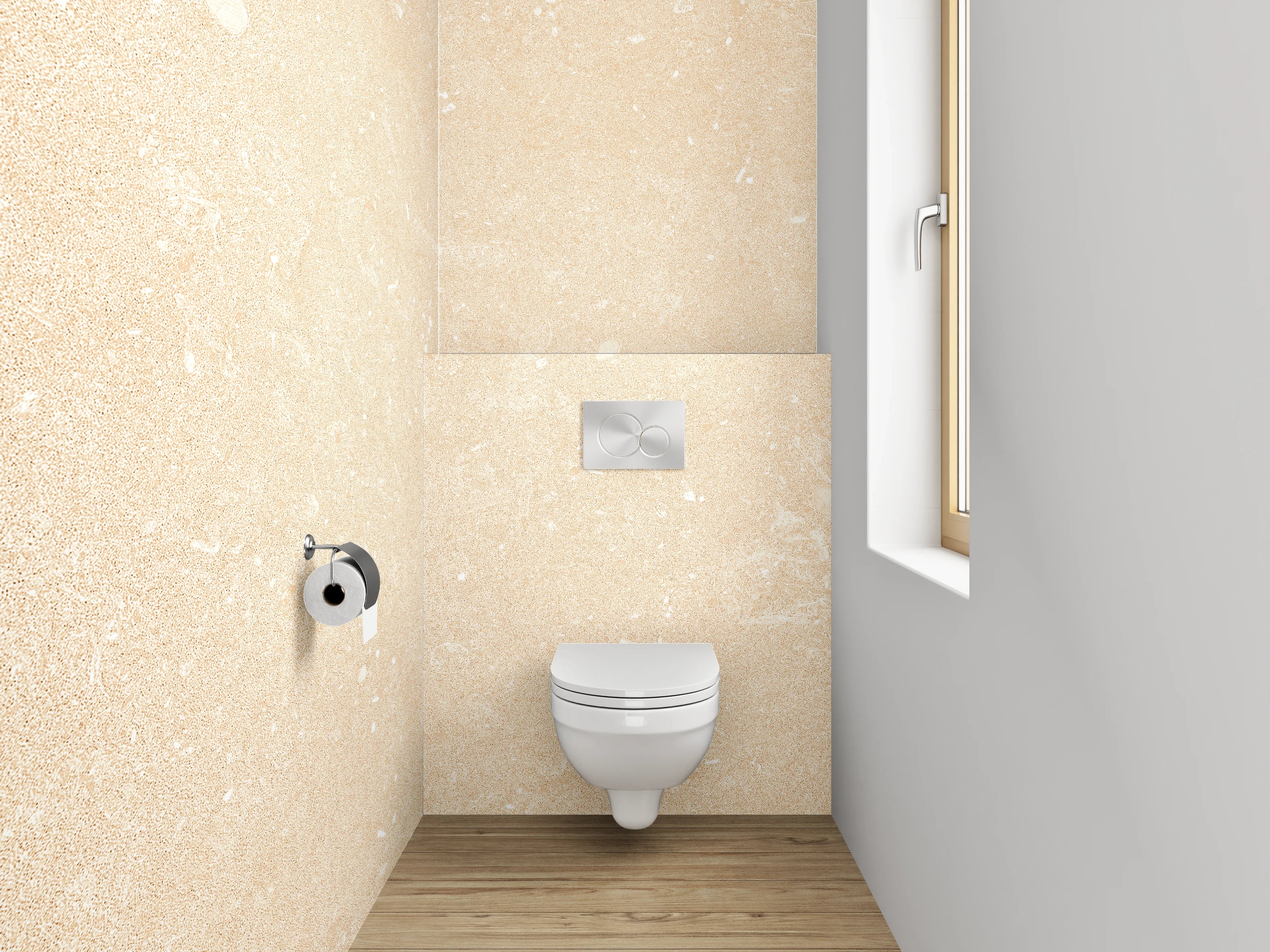 WC-Rückwand - Beigegrauene Papiertapete mit feiner Textur