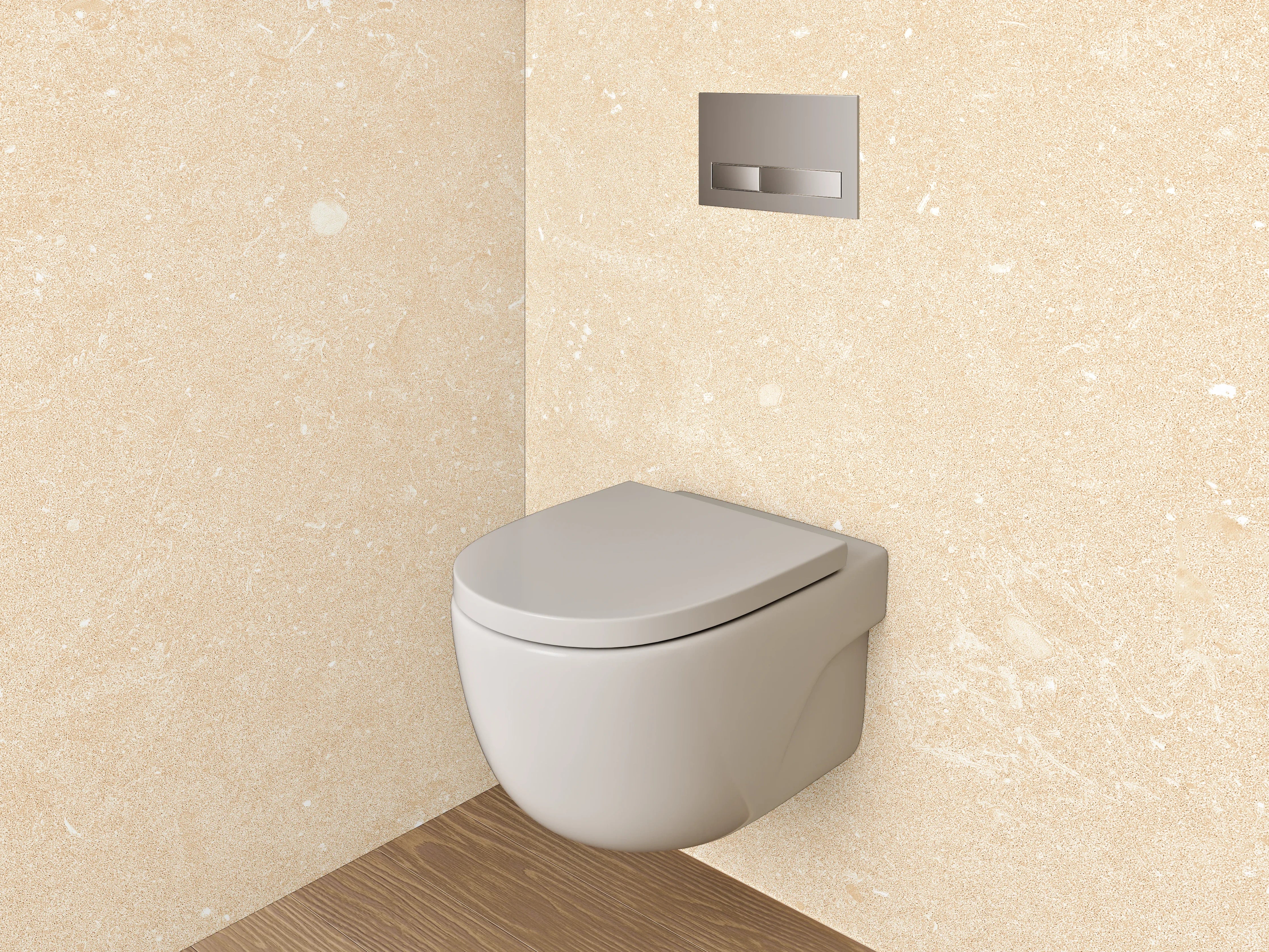 WC-Rückwand - Beigegrauene Papiertapete mit feiner Textur