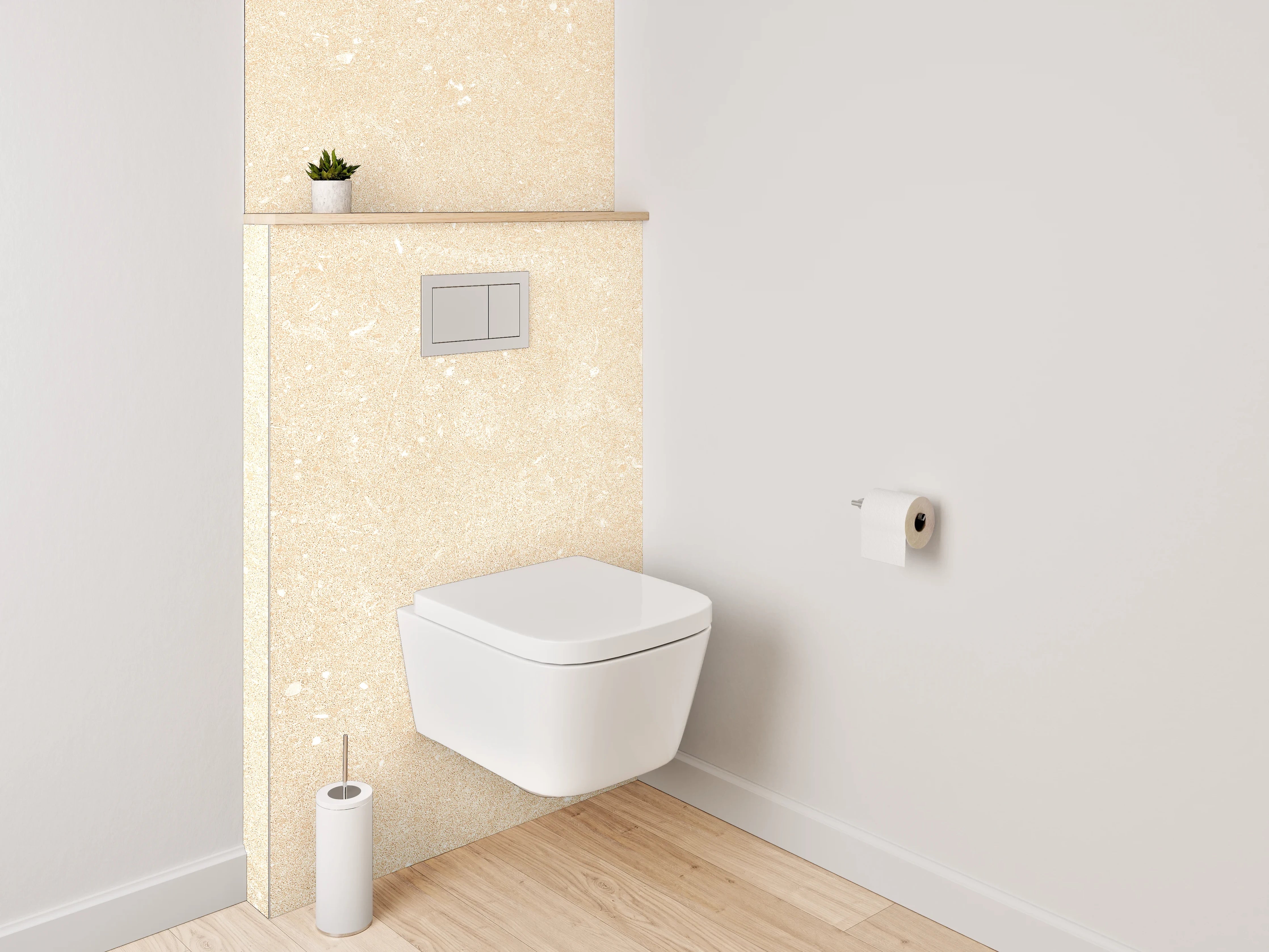 WC-Rückwand - Beigegrauene Papiertapete mit feiner Textur