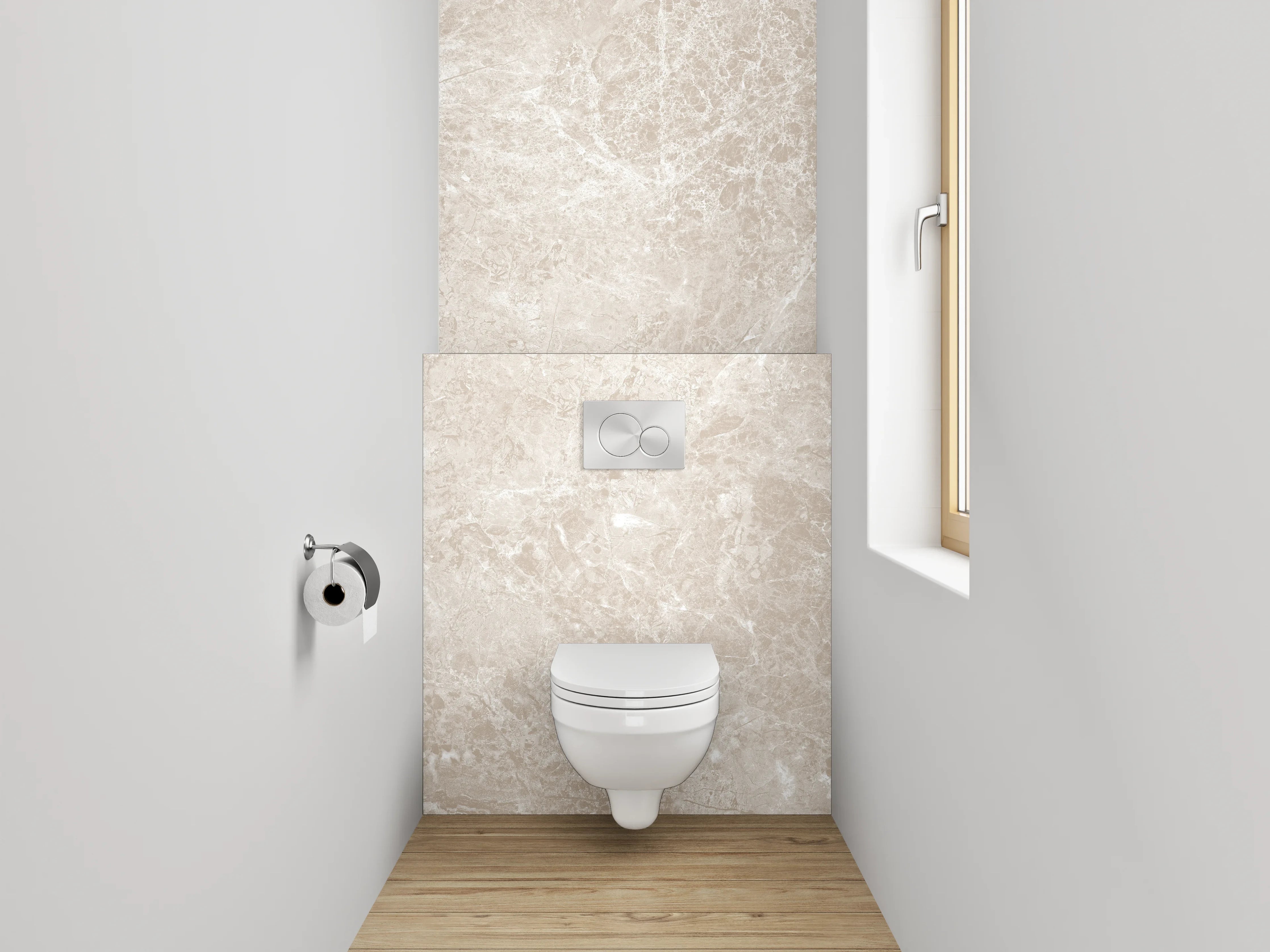 WC-Rückwand - Beiger Marmor-Look – Elegante Fliesenoptik
