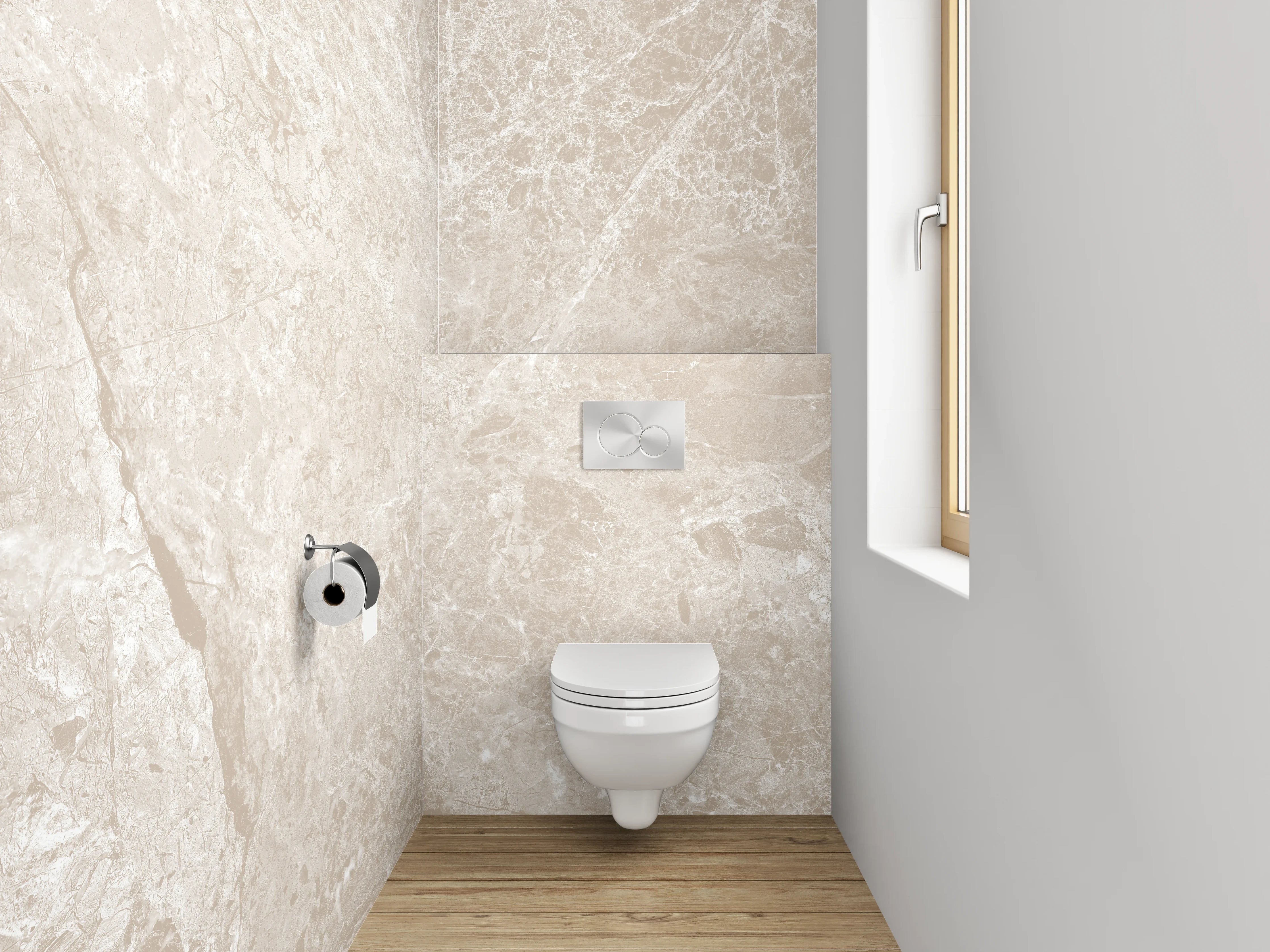 WC-Rückwand - Beiger Marmor-Look – Elegante Fliesenoptik