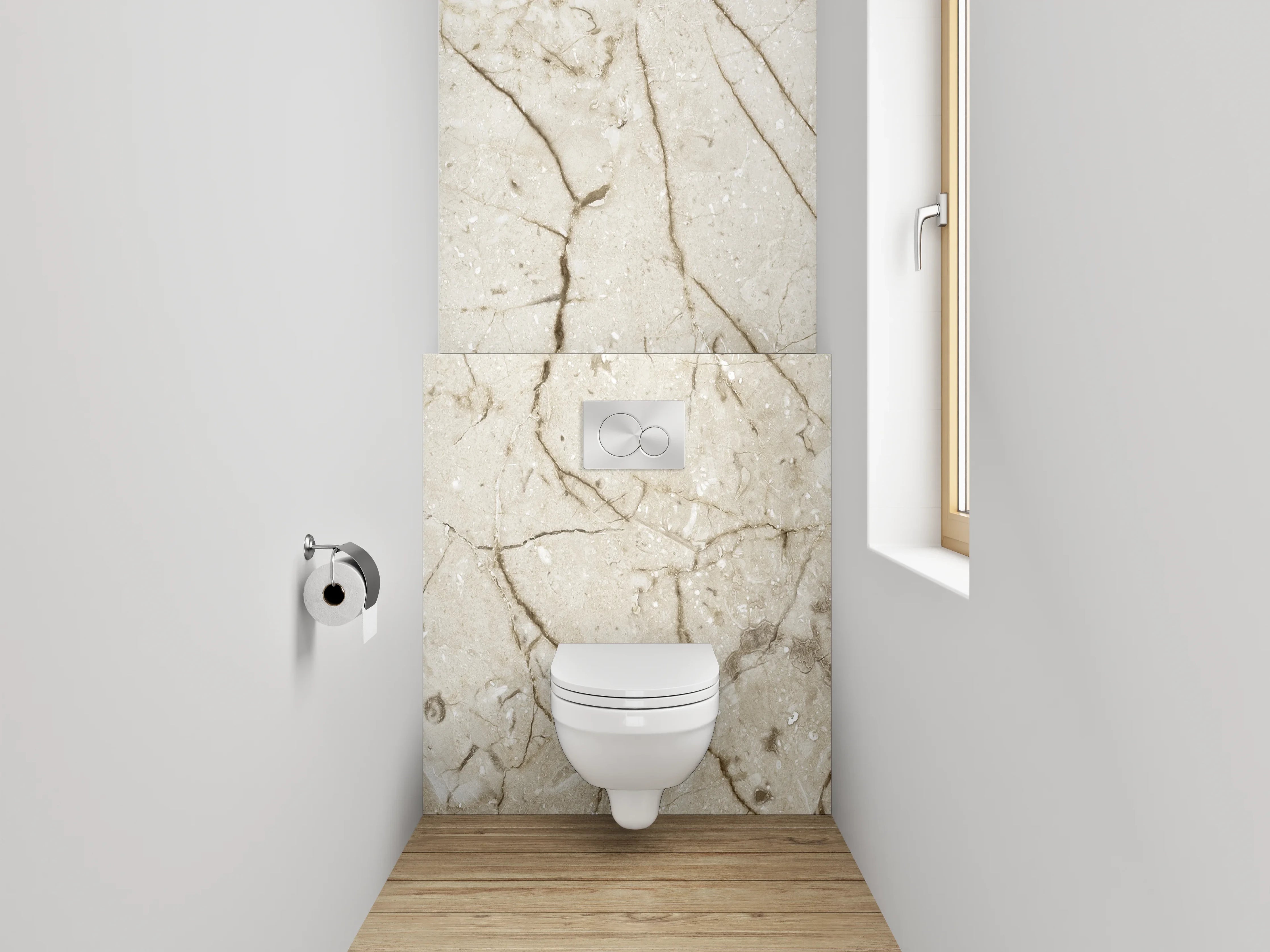 WC-Rückwand - Beiger Marmor mit feinen Maserungen