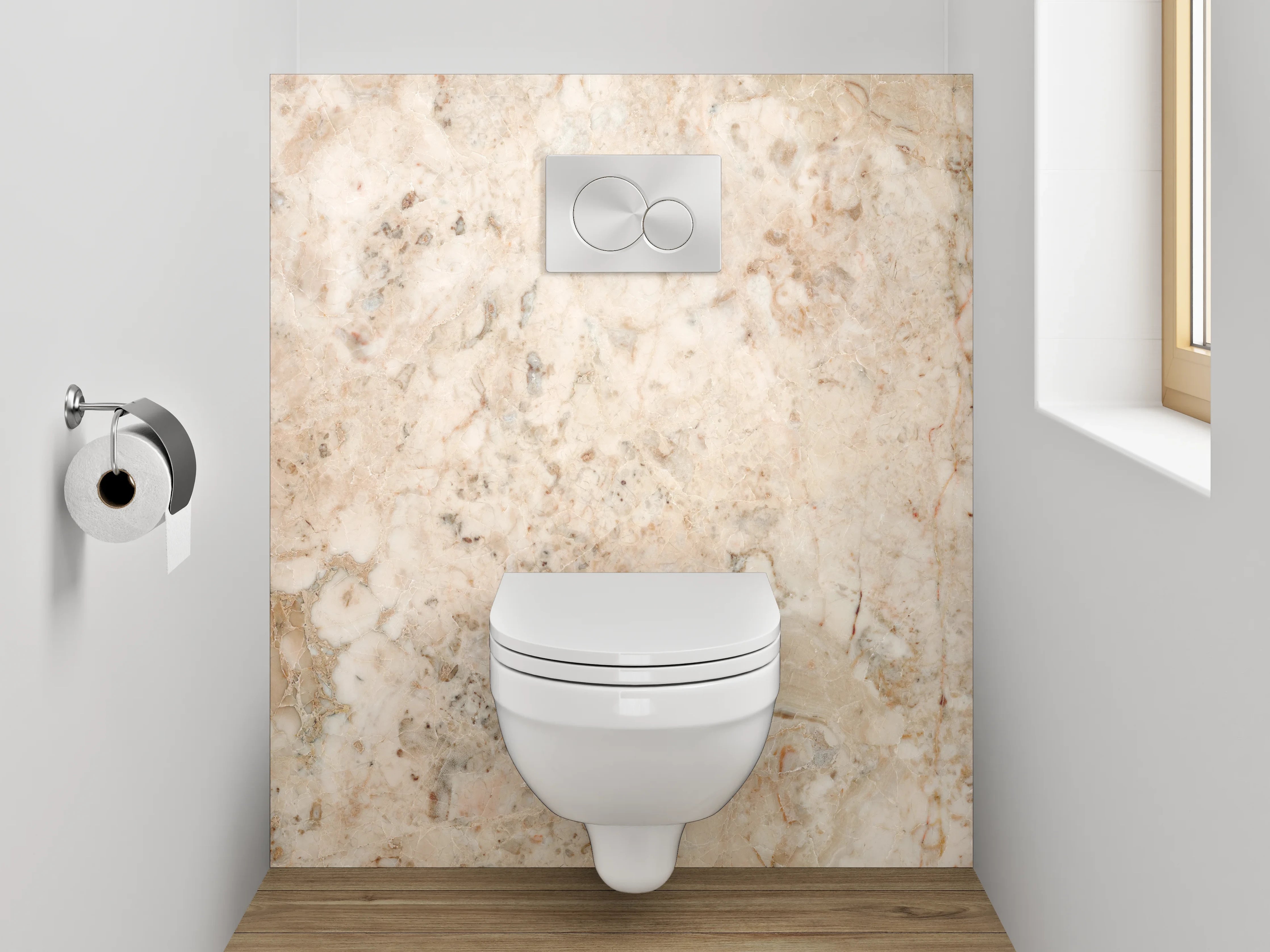 WC-Rückwand - Beiger Marmor mit natürlicher Maserung