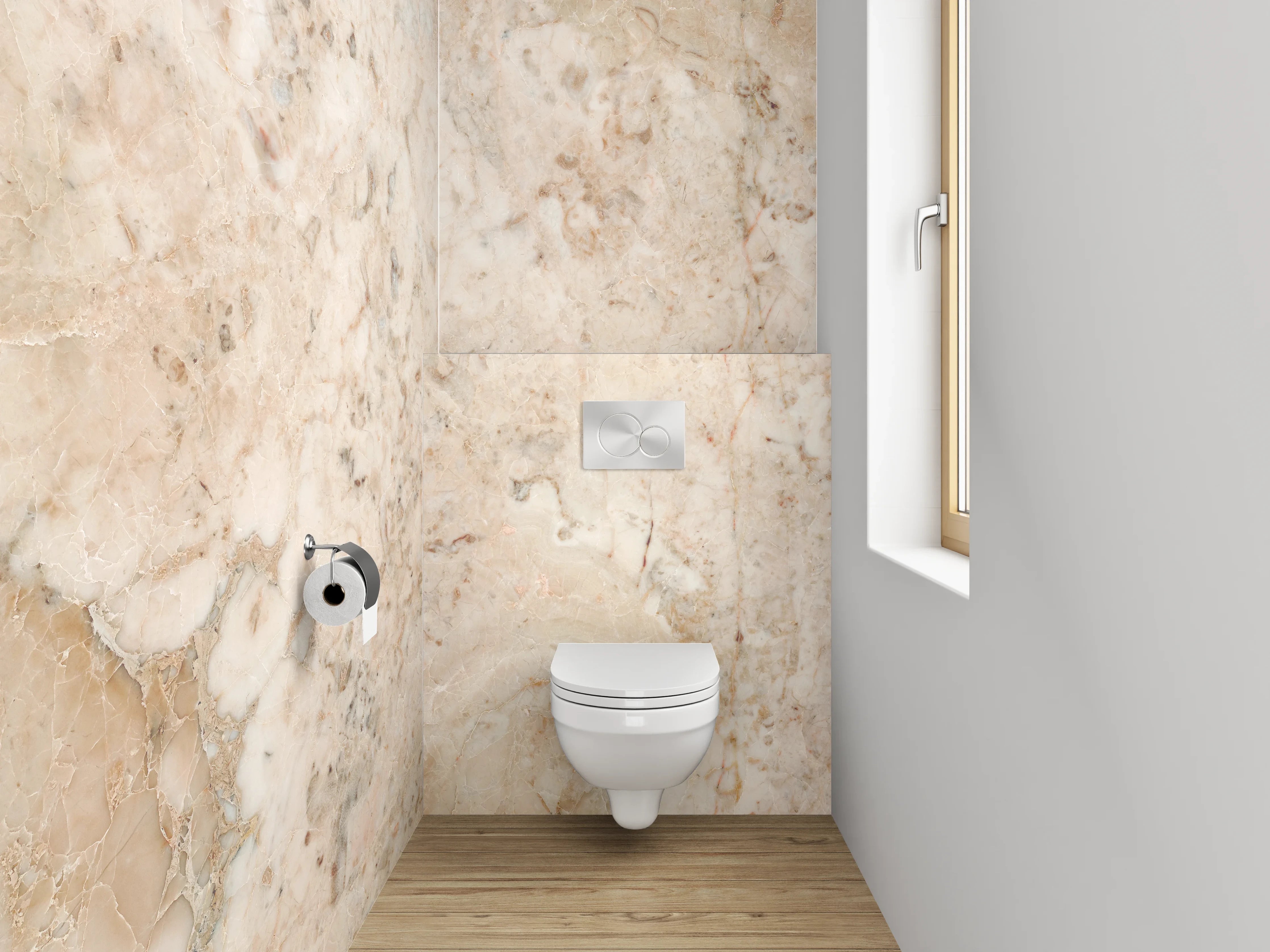 WC-Rückwand - Beiger Marmor mit natürlicher Maserung