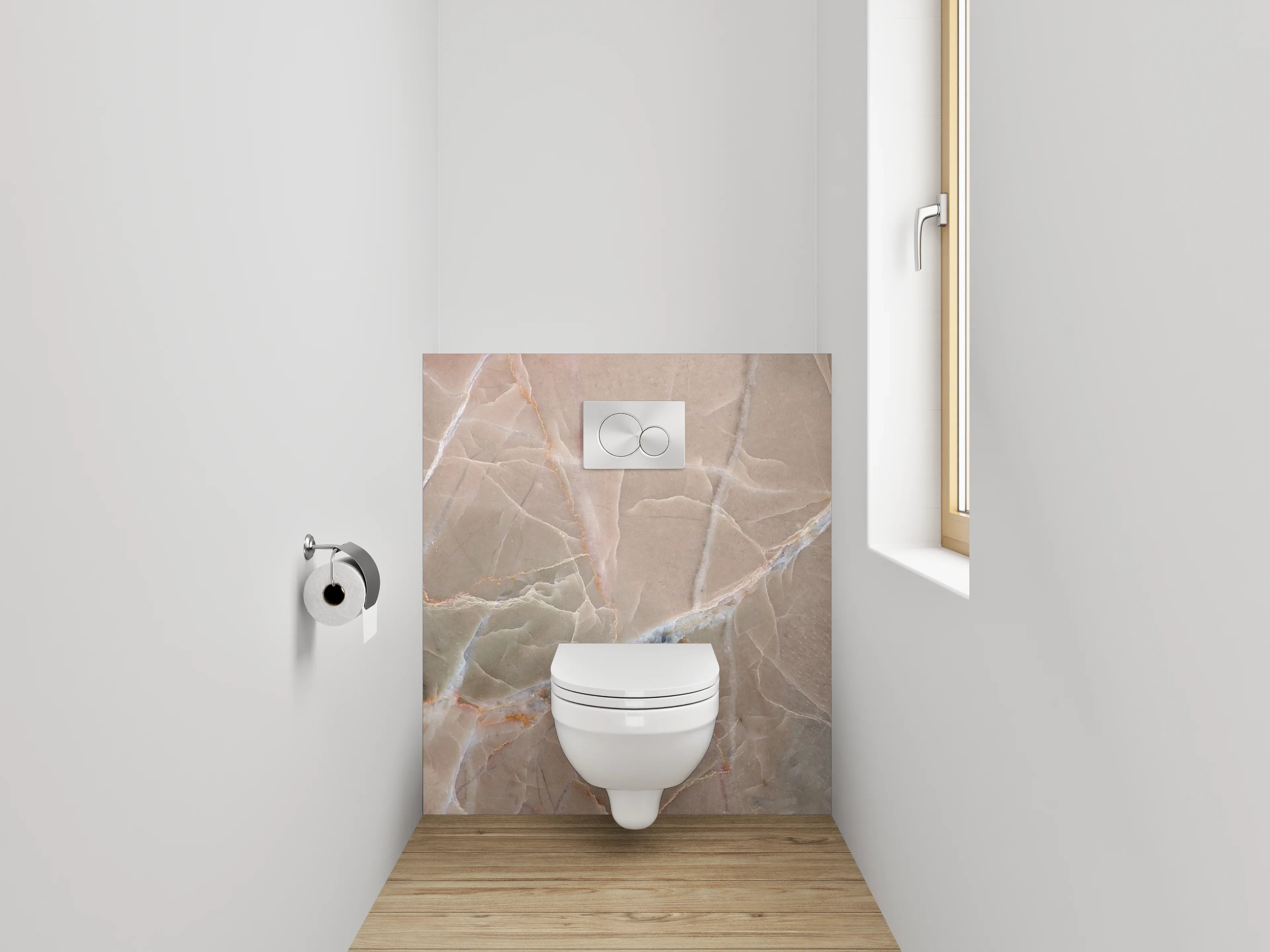 WC-Rückwand - Beiger Marmor mit weißen Adern