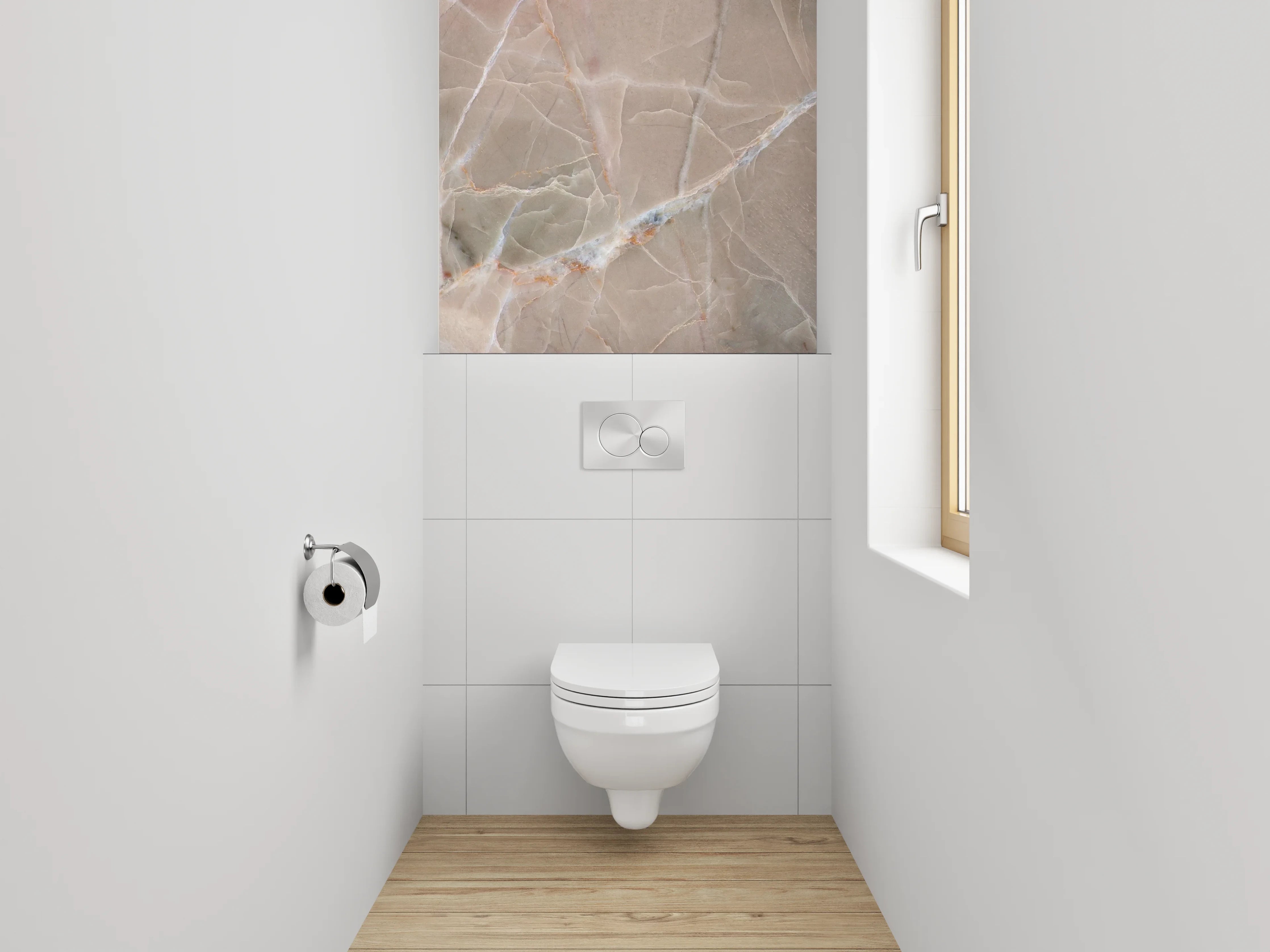 WC-Rückwand - Beiger Marmor mit weißen Adern