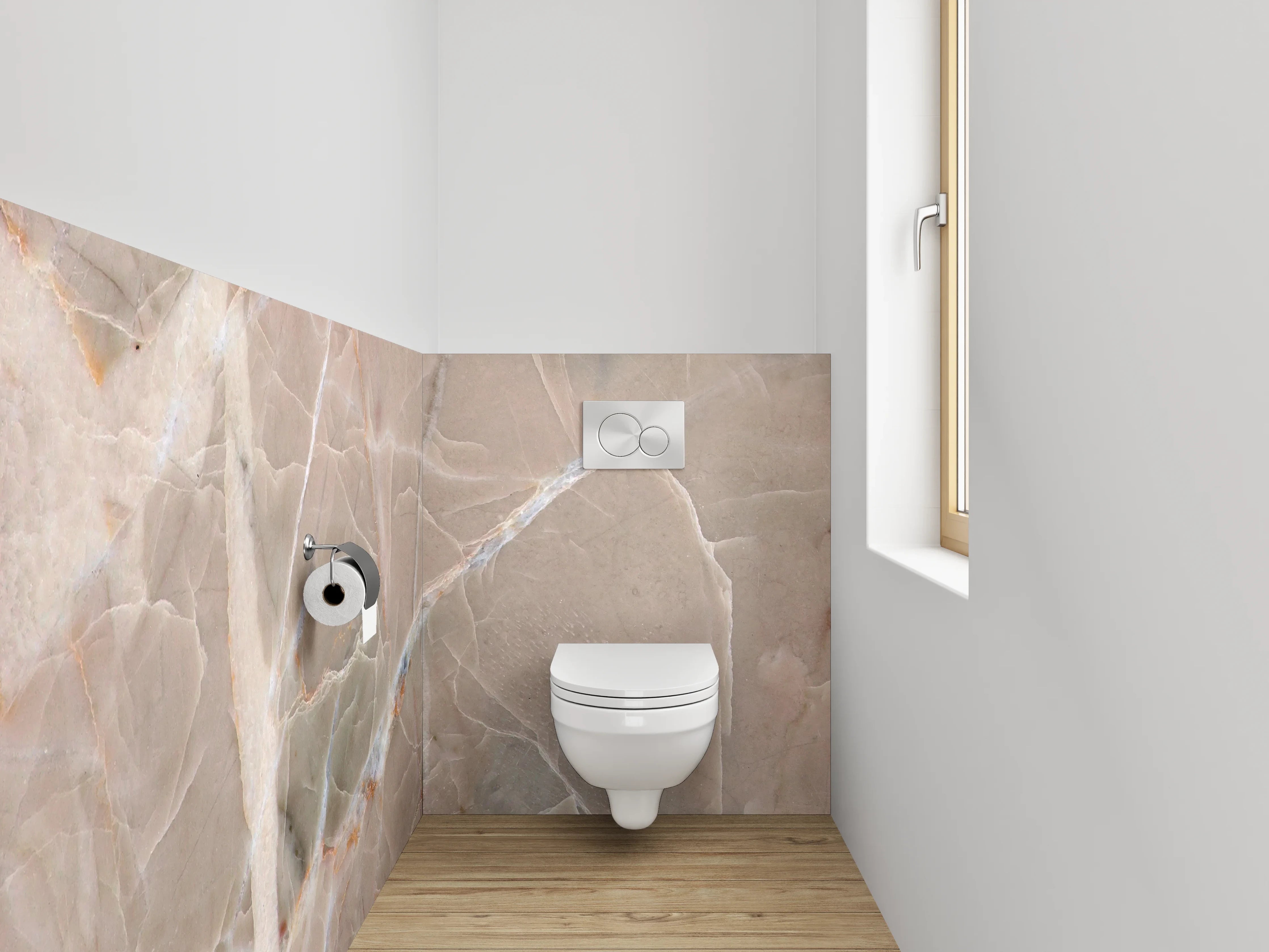 WC-Rückwand - Beiger Marmor mit weißen Adern