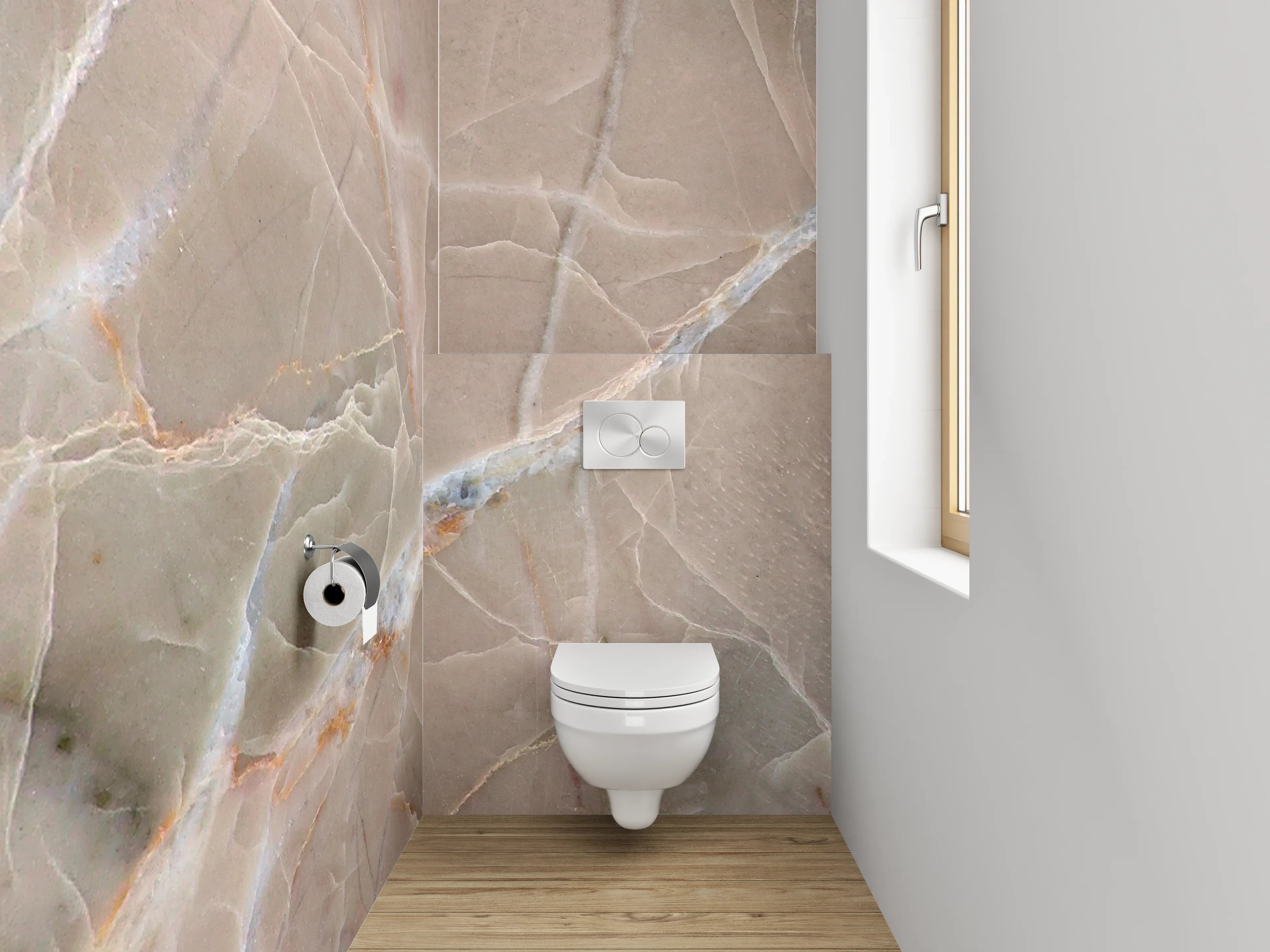 WC-Rückwand - Beiger Marmor mit weißen Adern