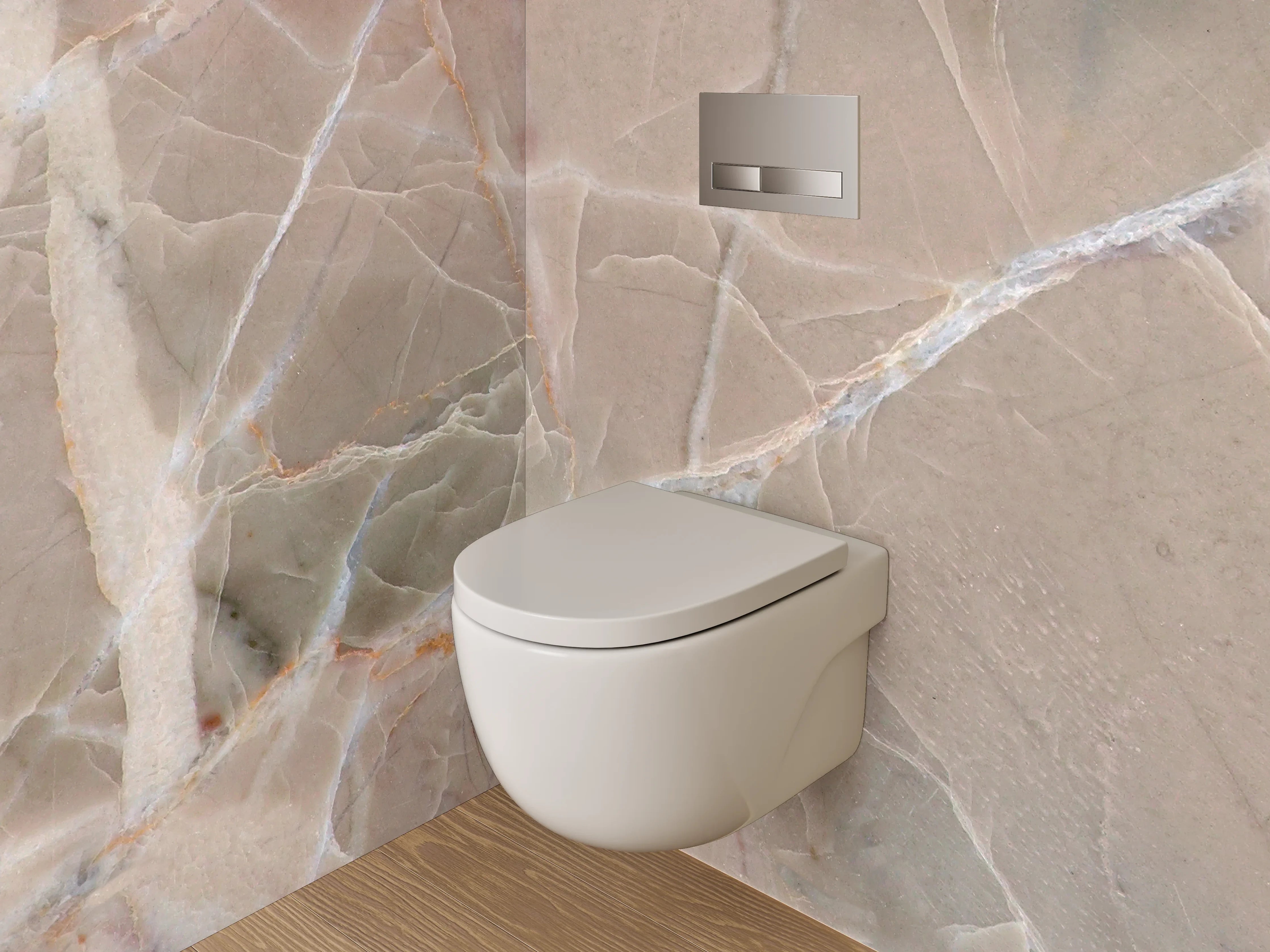 WC-Rückwand - Beiger Marmor mit weißen Adern