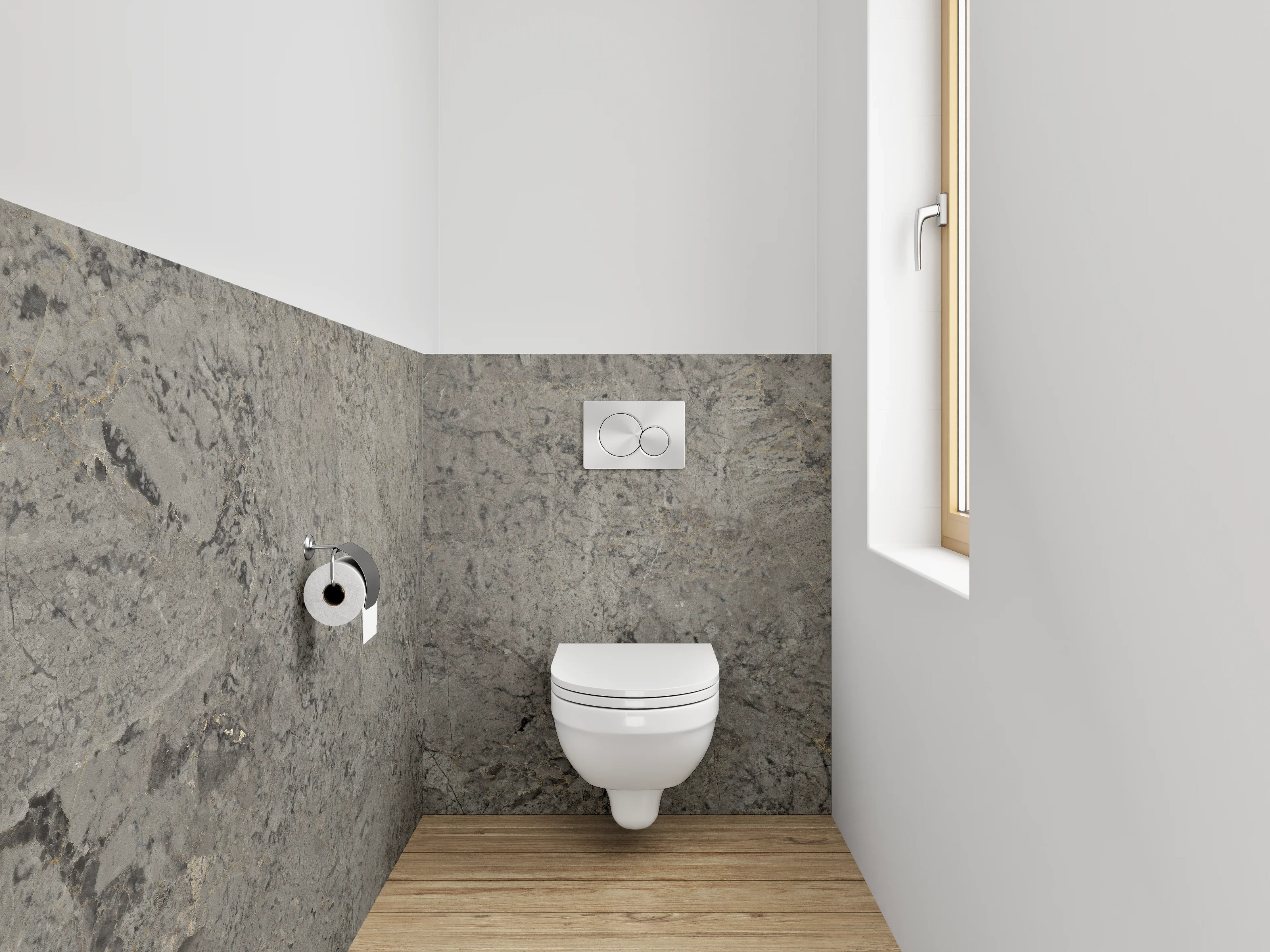 WC-Rückwand - Beiger Steinmauer mit texturierter Oberfläche
