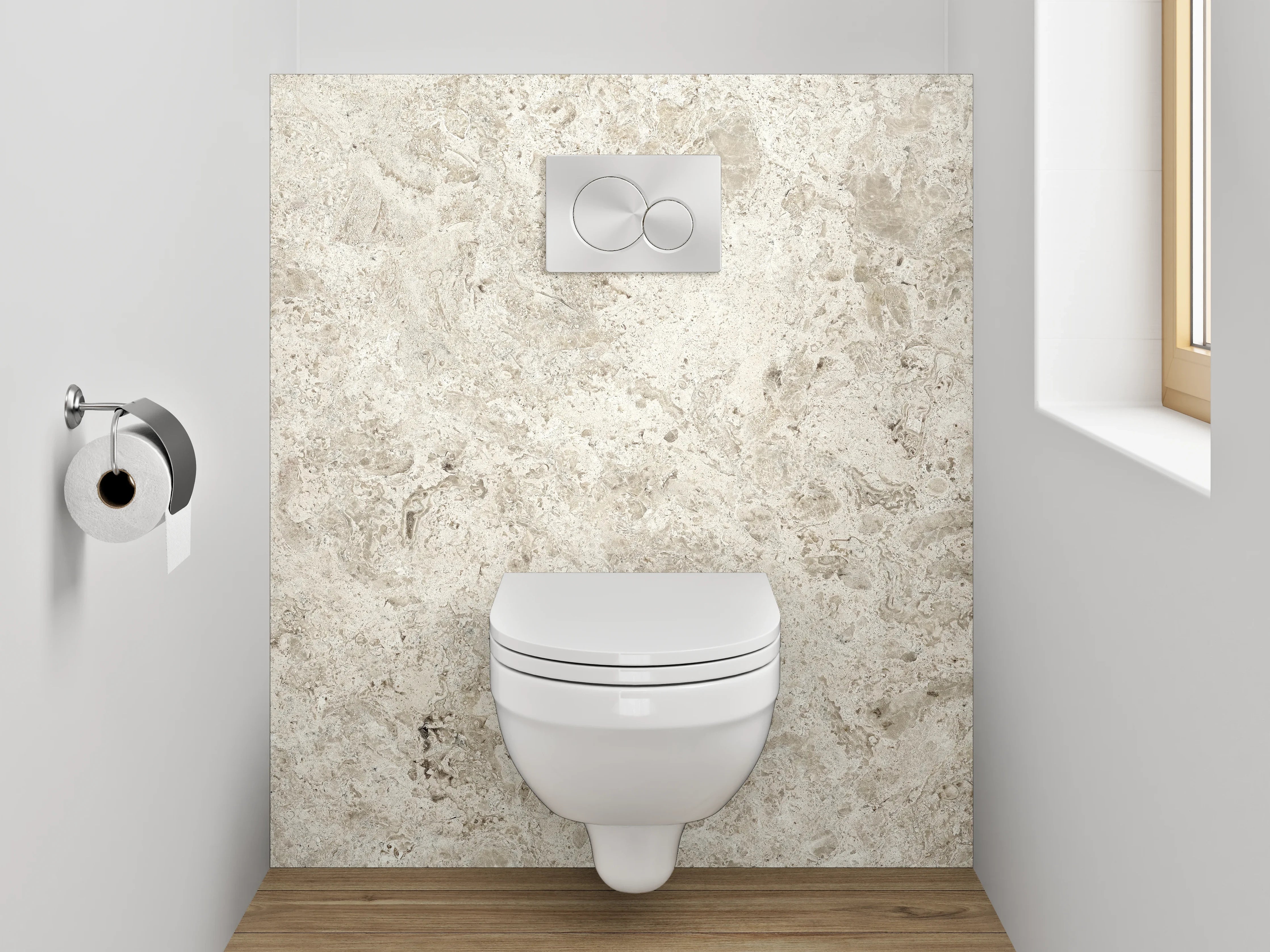 WC-Rückwand - Beiger Steinoptik Fliesendesign