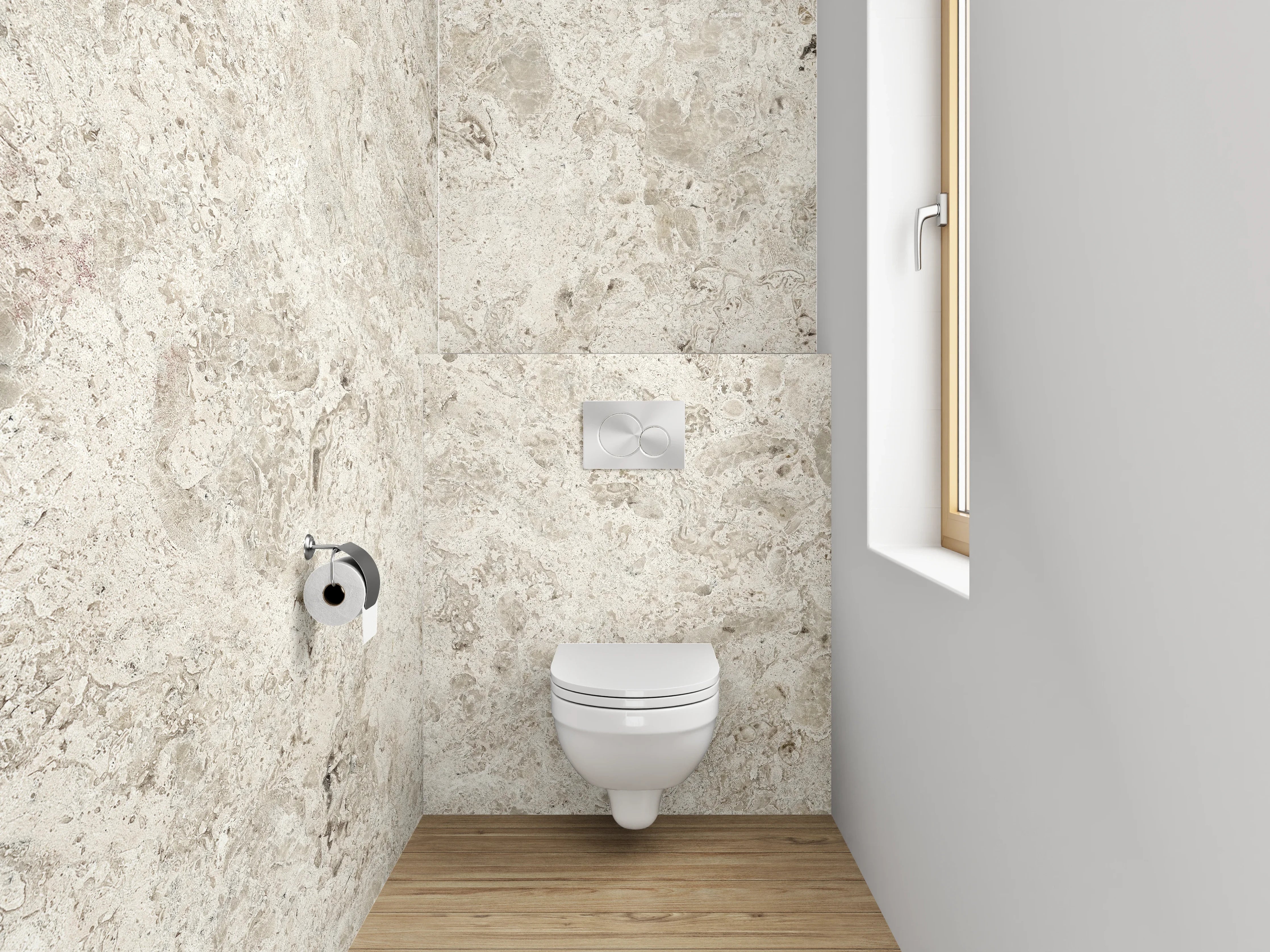 WC-Rückwand - Beiger Steinoptik Fliesendesign