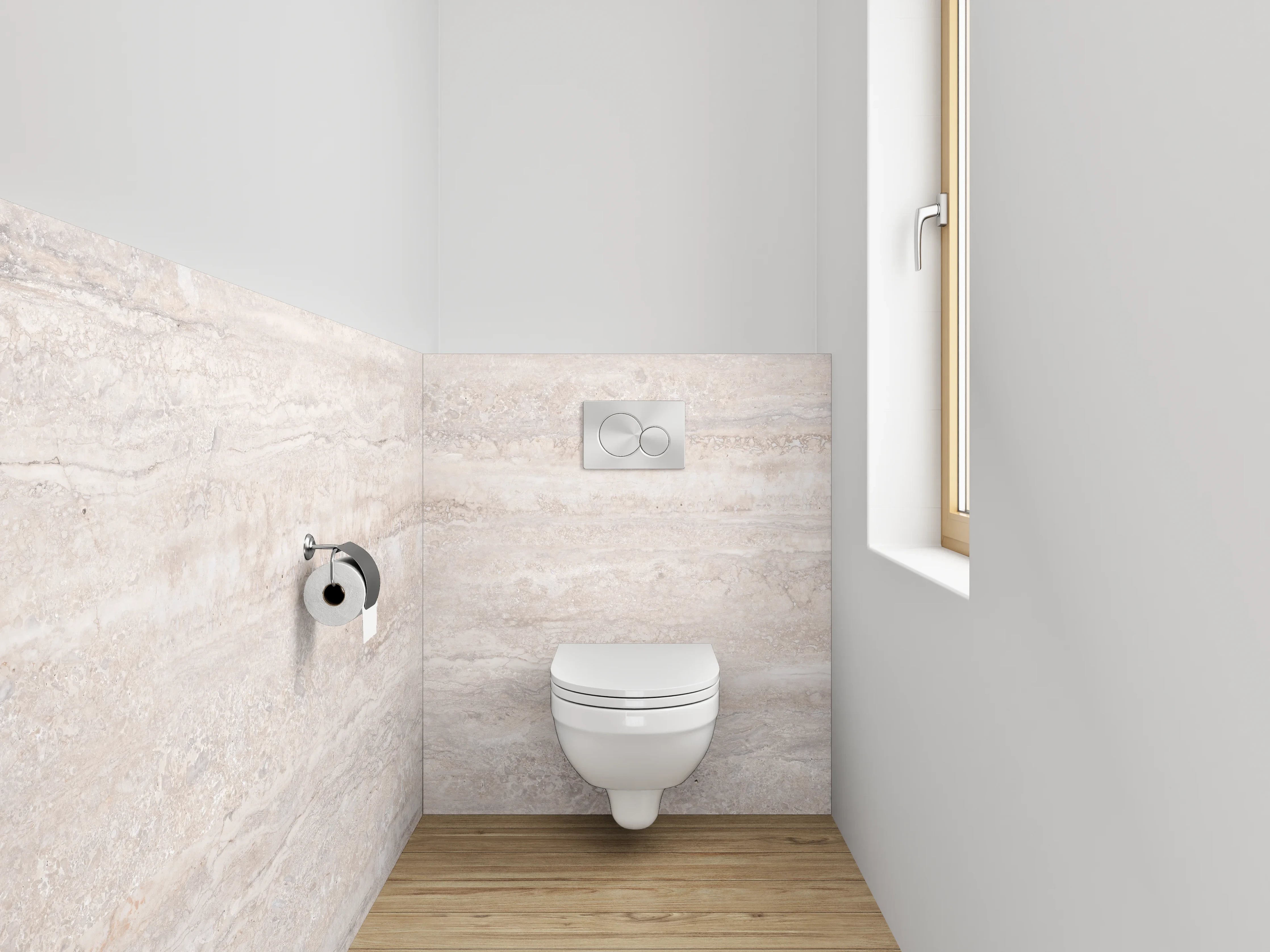 WC-Rückwand - Beiger Travertin-Look Fliesenoptik