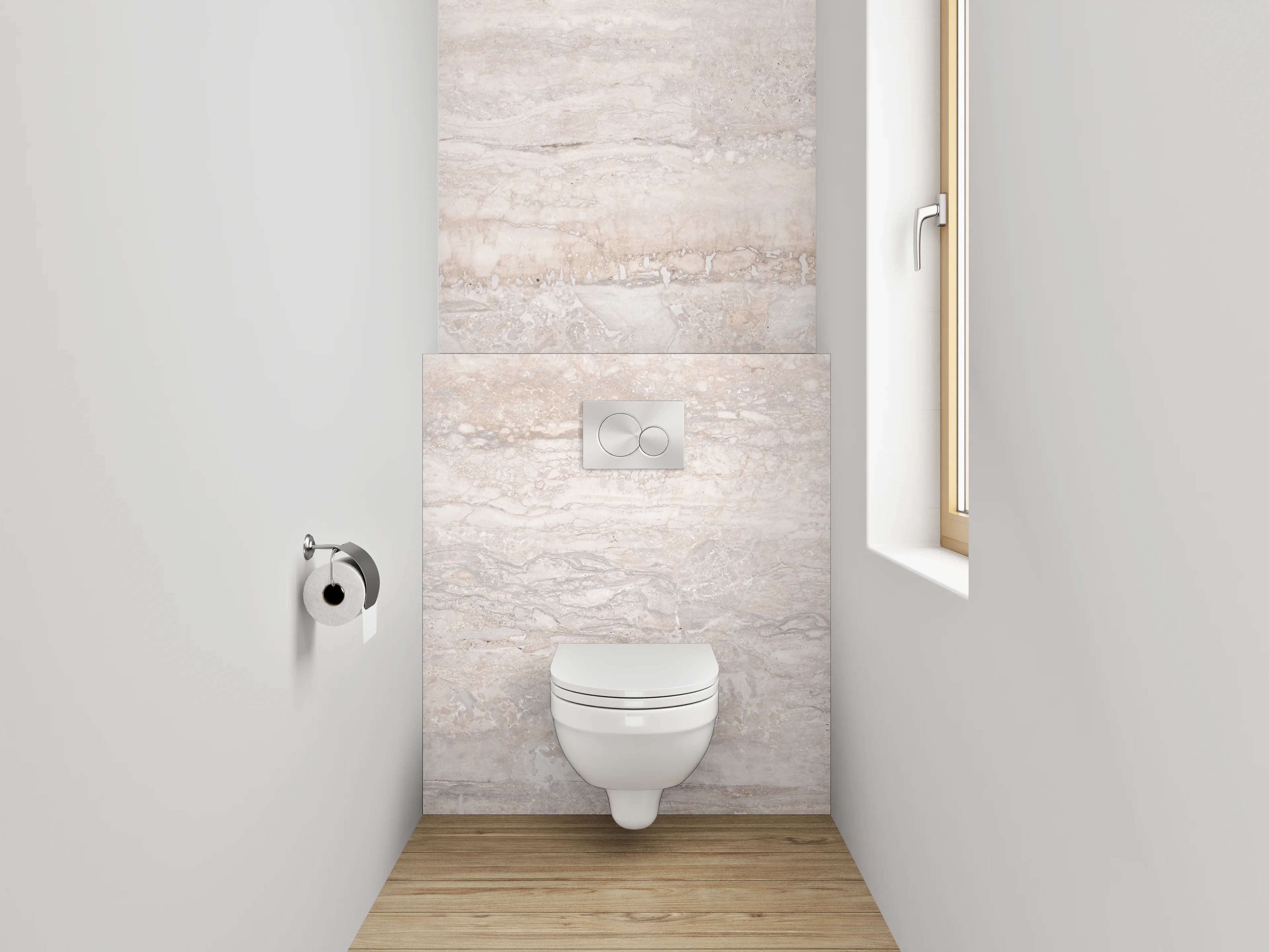 WC-Rückwand - Beiger Travertin-Look Fliesenoptik