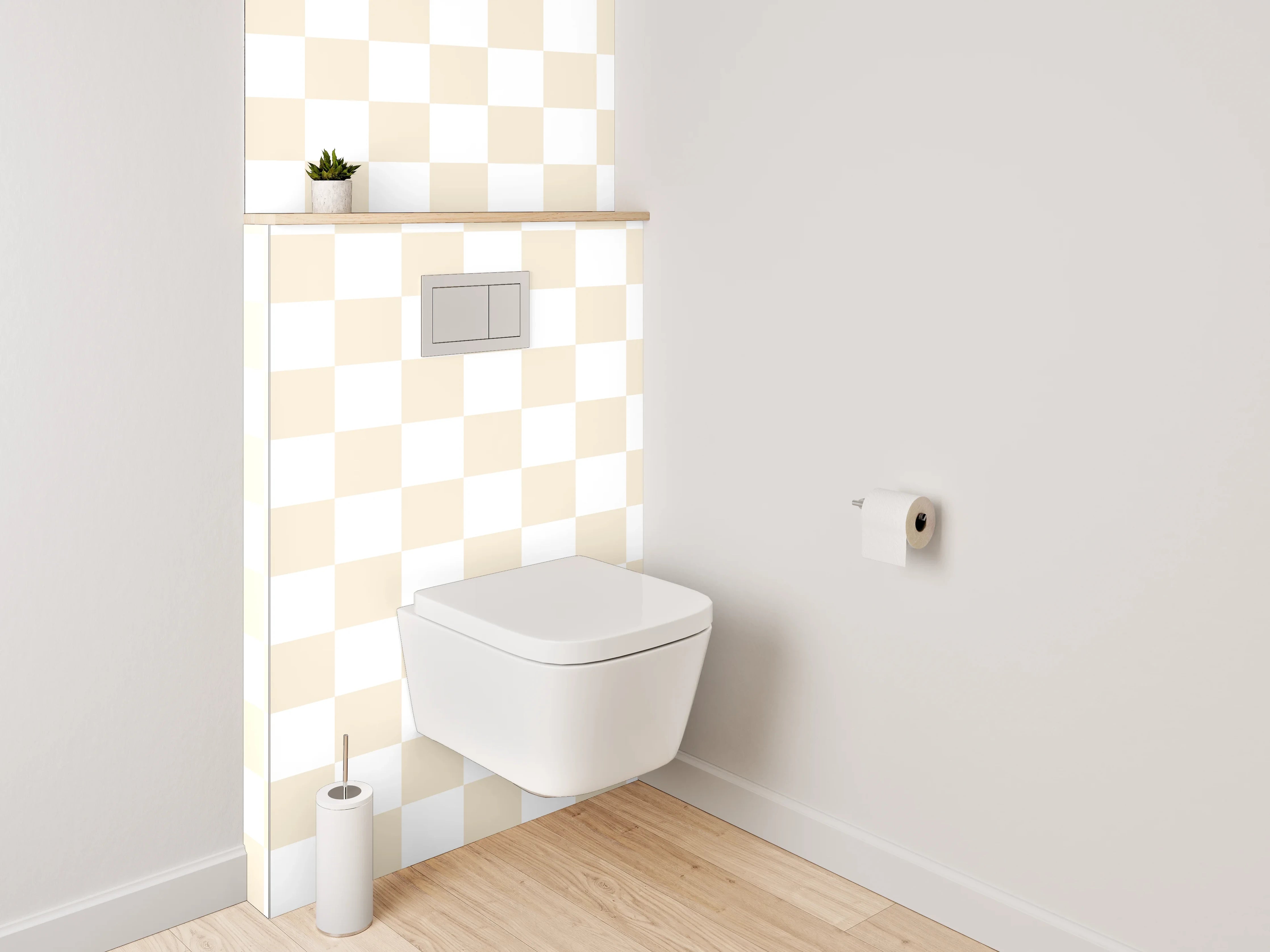WC-Rückwand - Beiges Karomuster – Skandinavisches Design