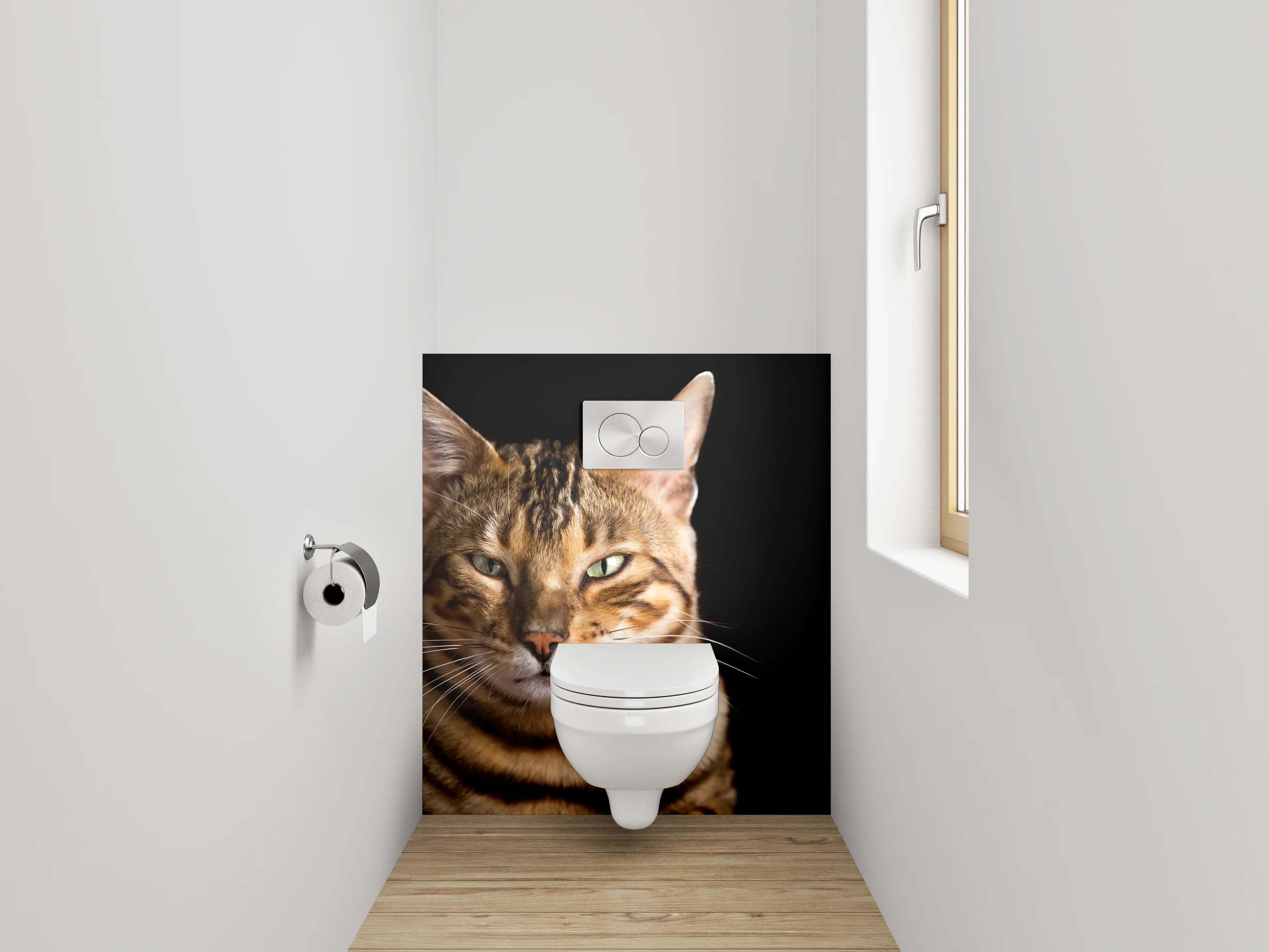 WC-Rückwand - Bengalkatze auf schwarzem Hintergrund