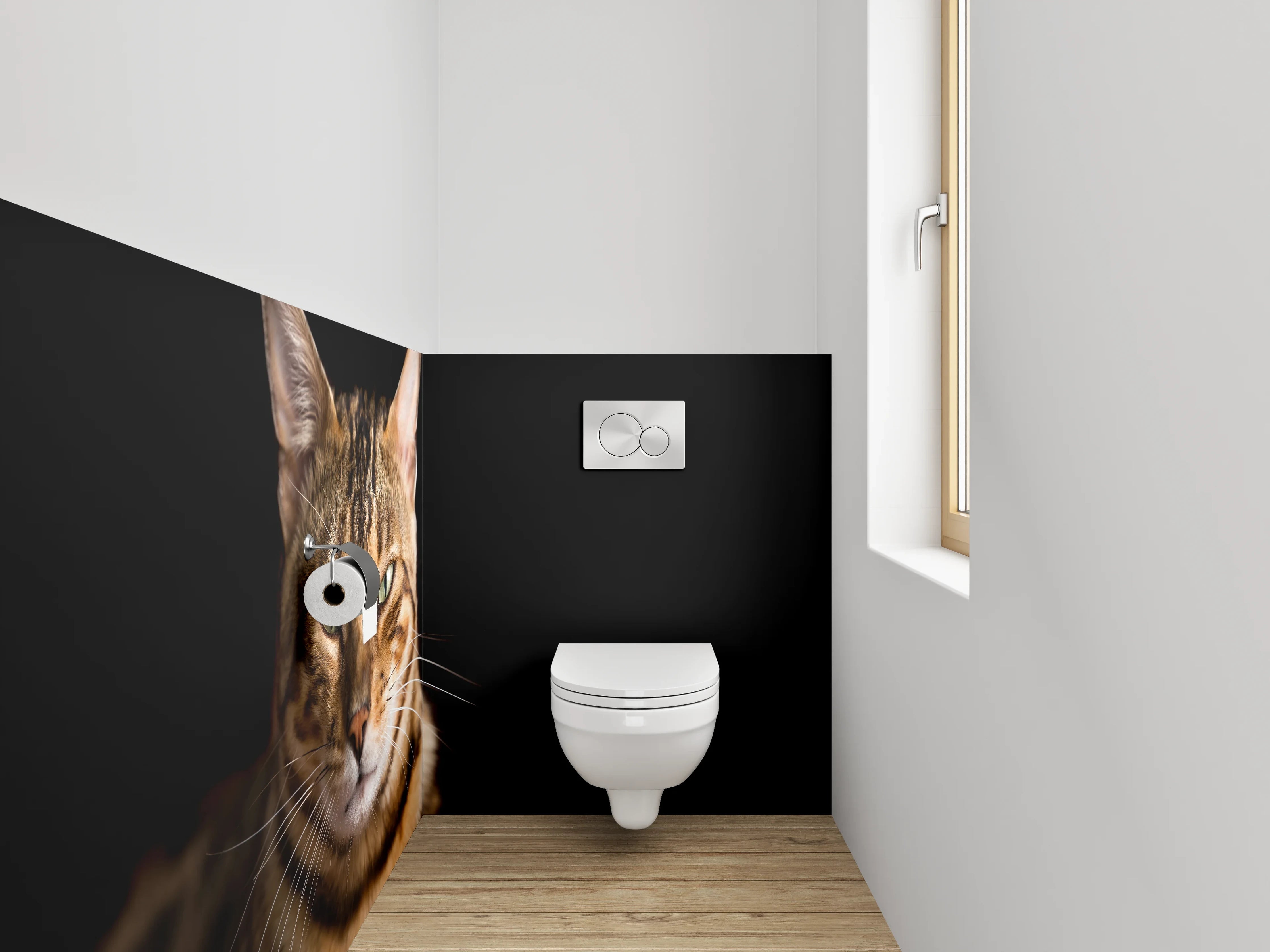 WC-Rückwand - Bengalkatze auf schwarzem Hintergrund