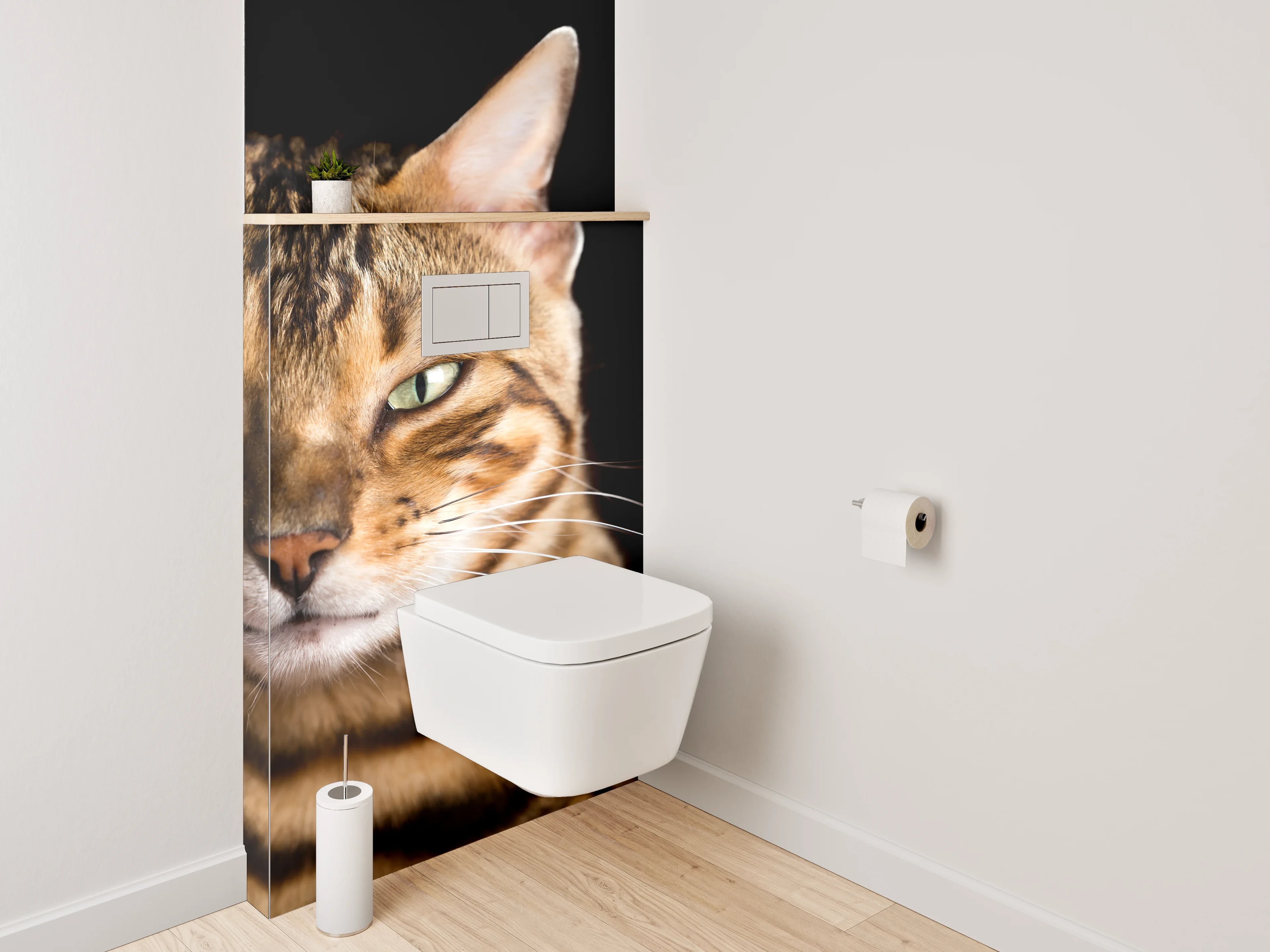 WC-Rückwand - Bengalkatze auf schwarzem Hintergrund