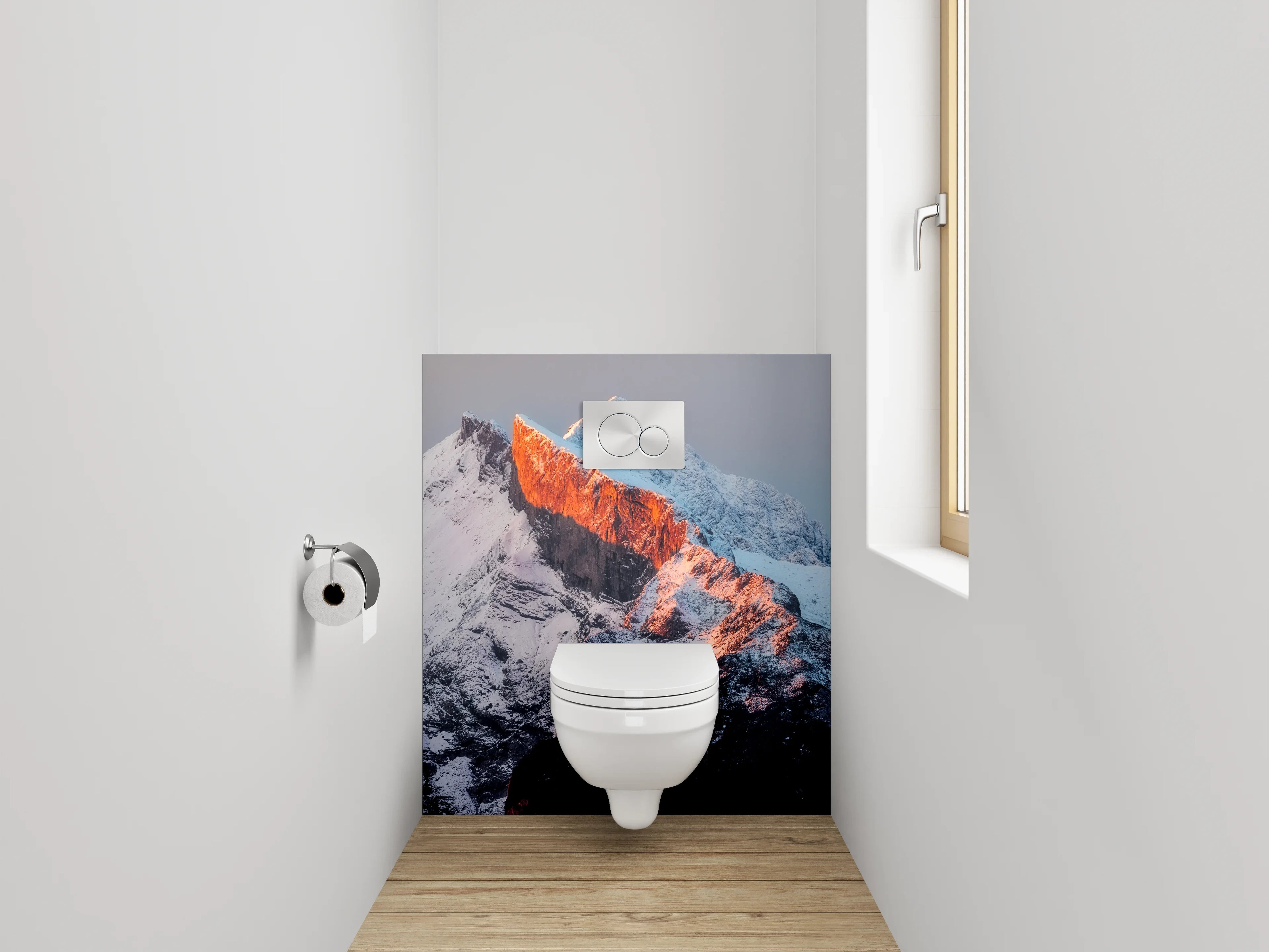 WC-Rückwand - Berggipfel im Sonnenaufgang