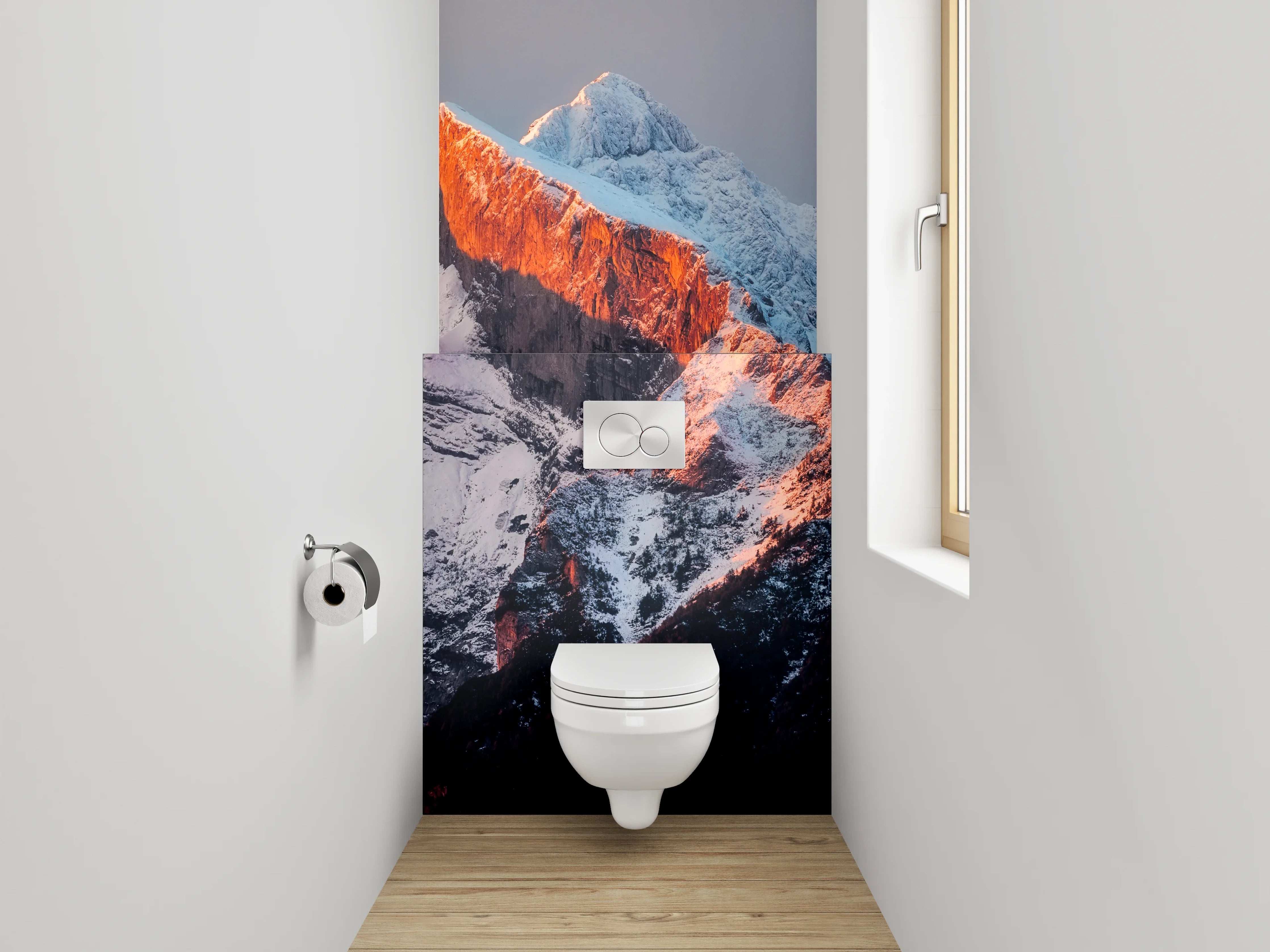 WC-Rückwand - Berggipfel im Sonnenaufgang