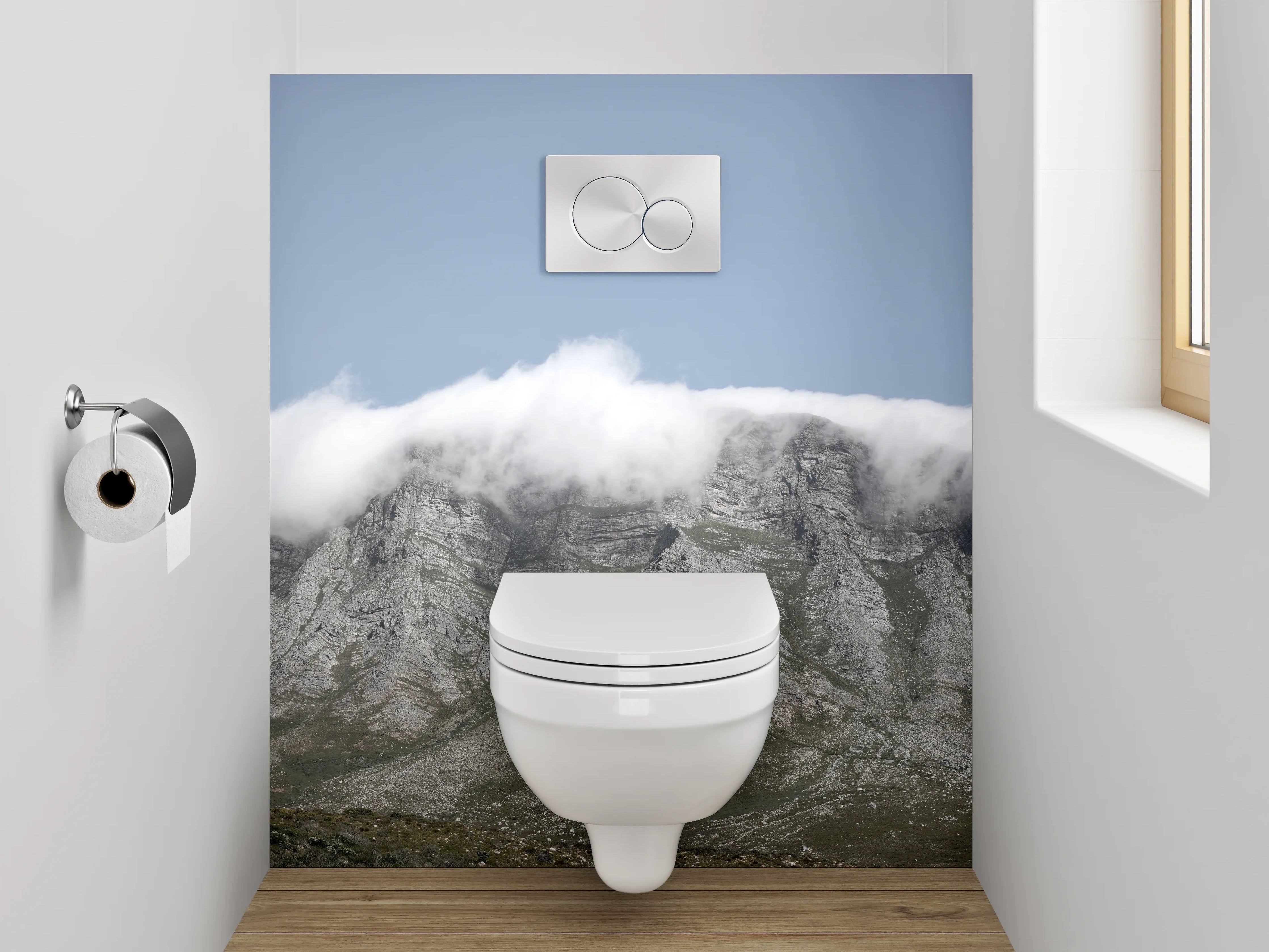 WC-Rückwand - Berggipfel im sanften Wolkenkleid