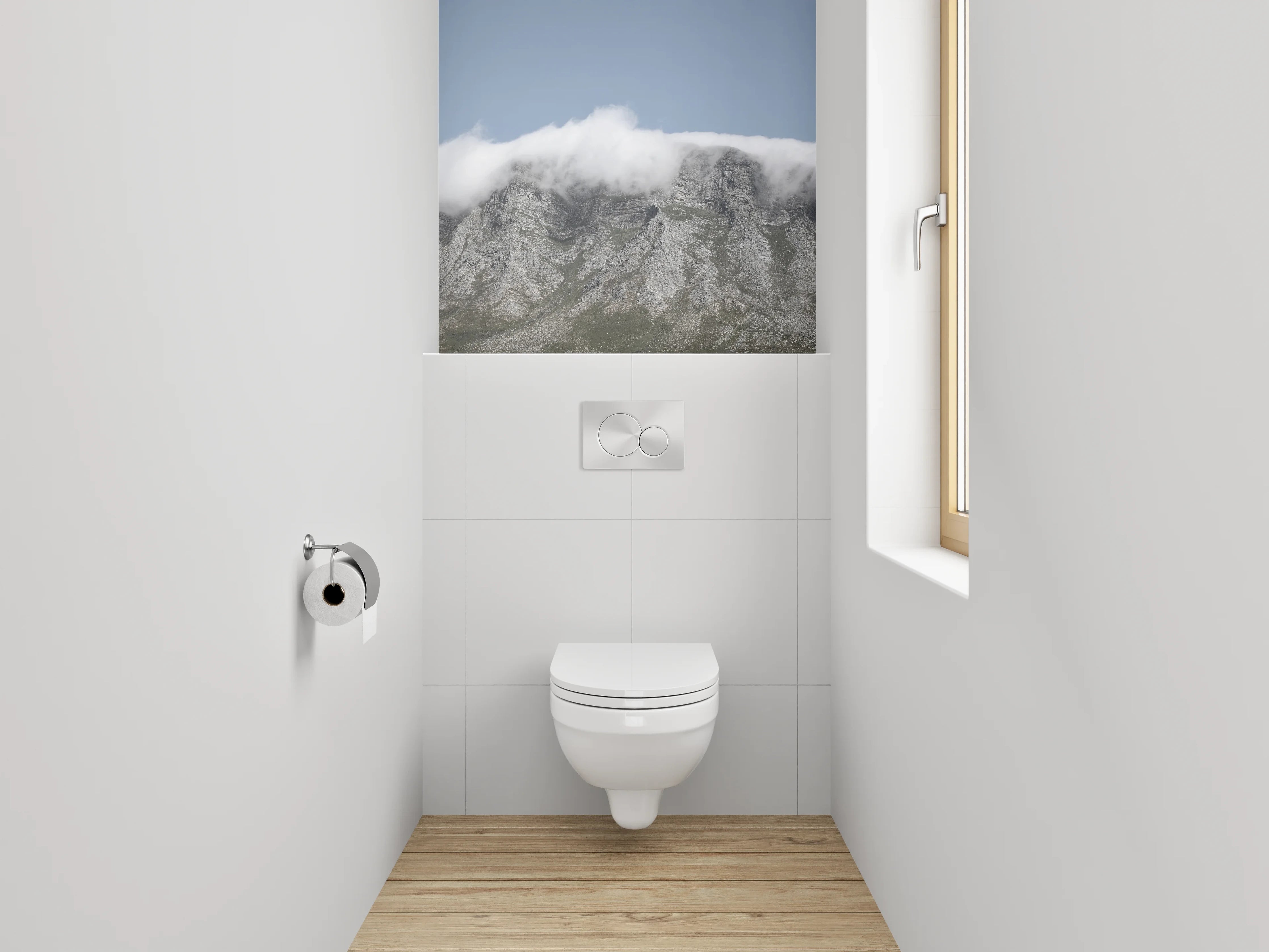 WC-Rückwand - Berggipfel im sanften Wolkenkleid