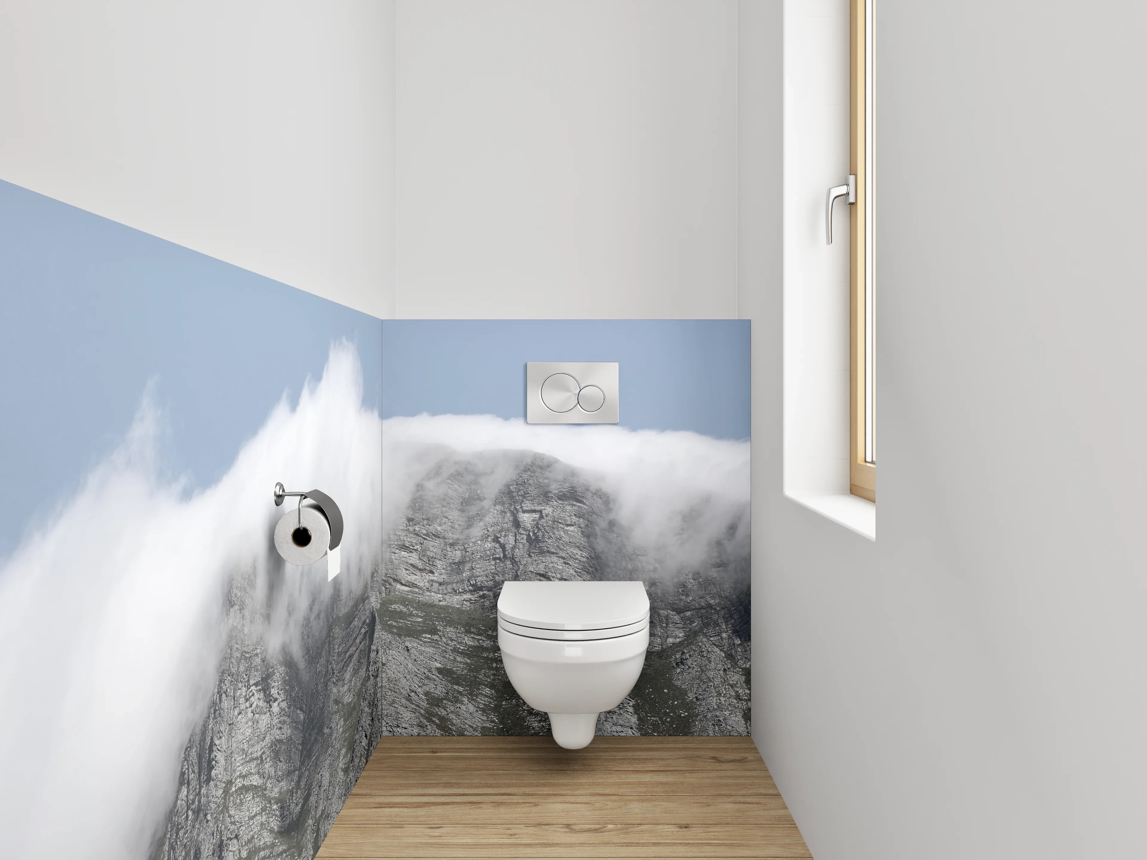 WC-Rückwand - Berggipfel im sanften Wolkenkleid