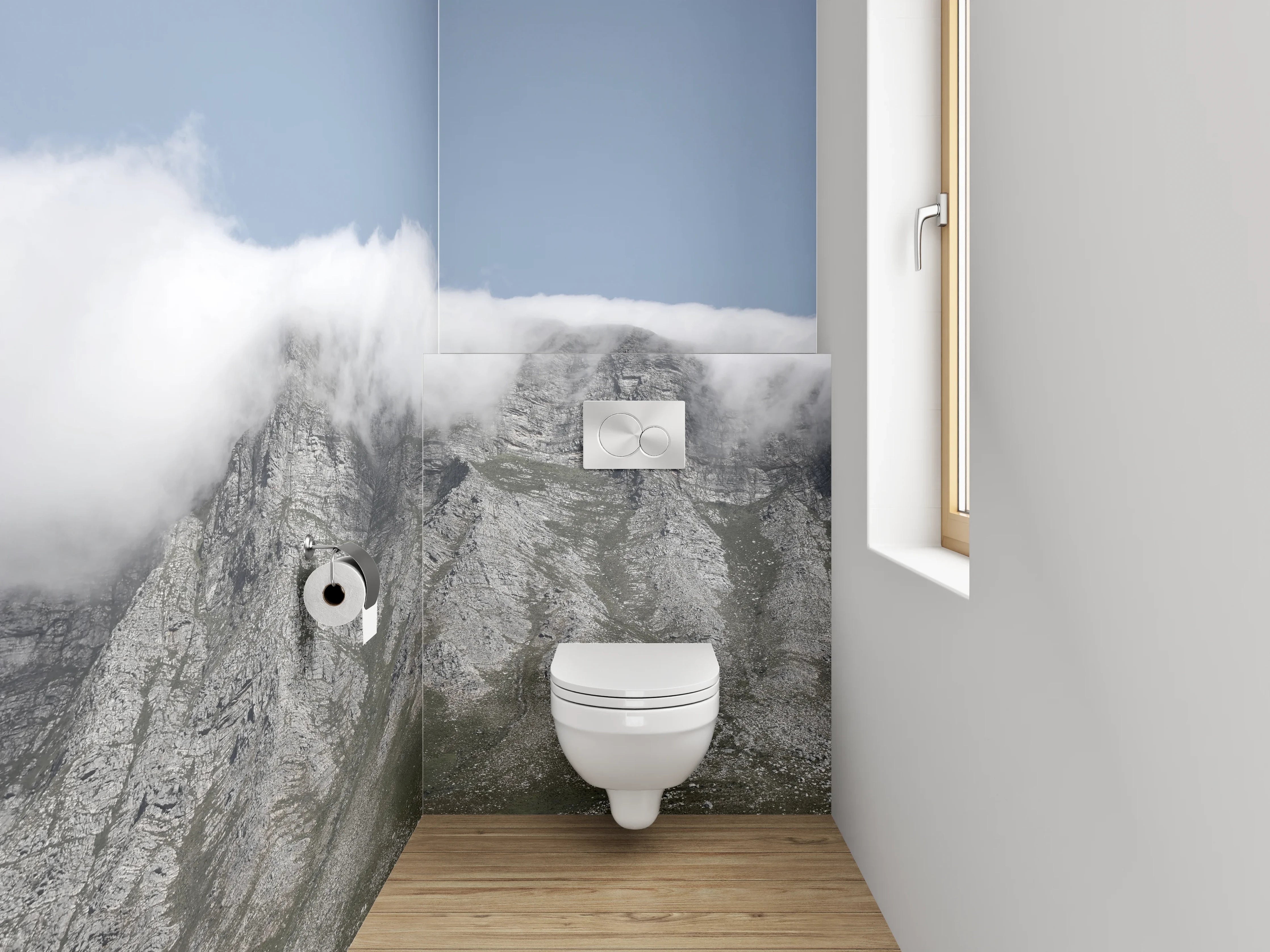 WC-Rückwand - Berggipfel im sanften Wolkenkleid