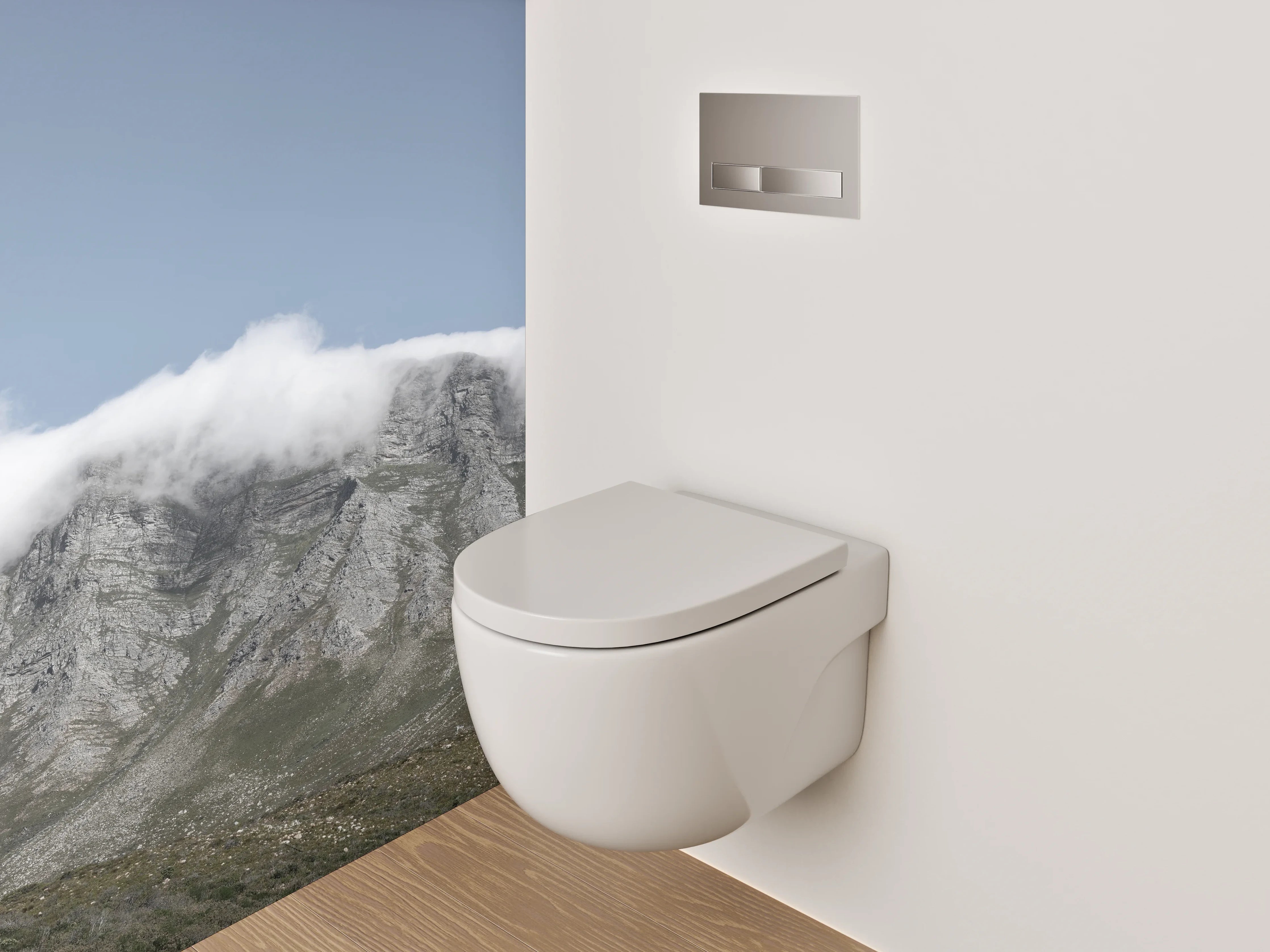 WC-Rückwand - Berggipfel im sanften Wolkenkleid