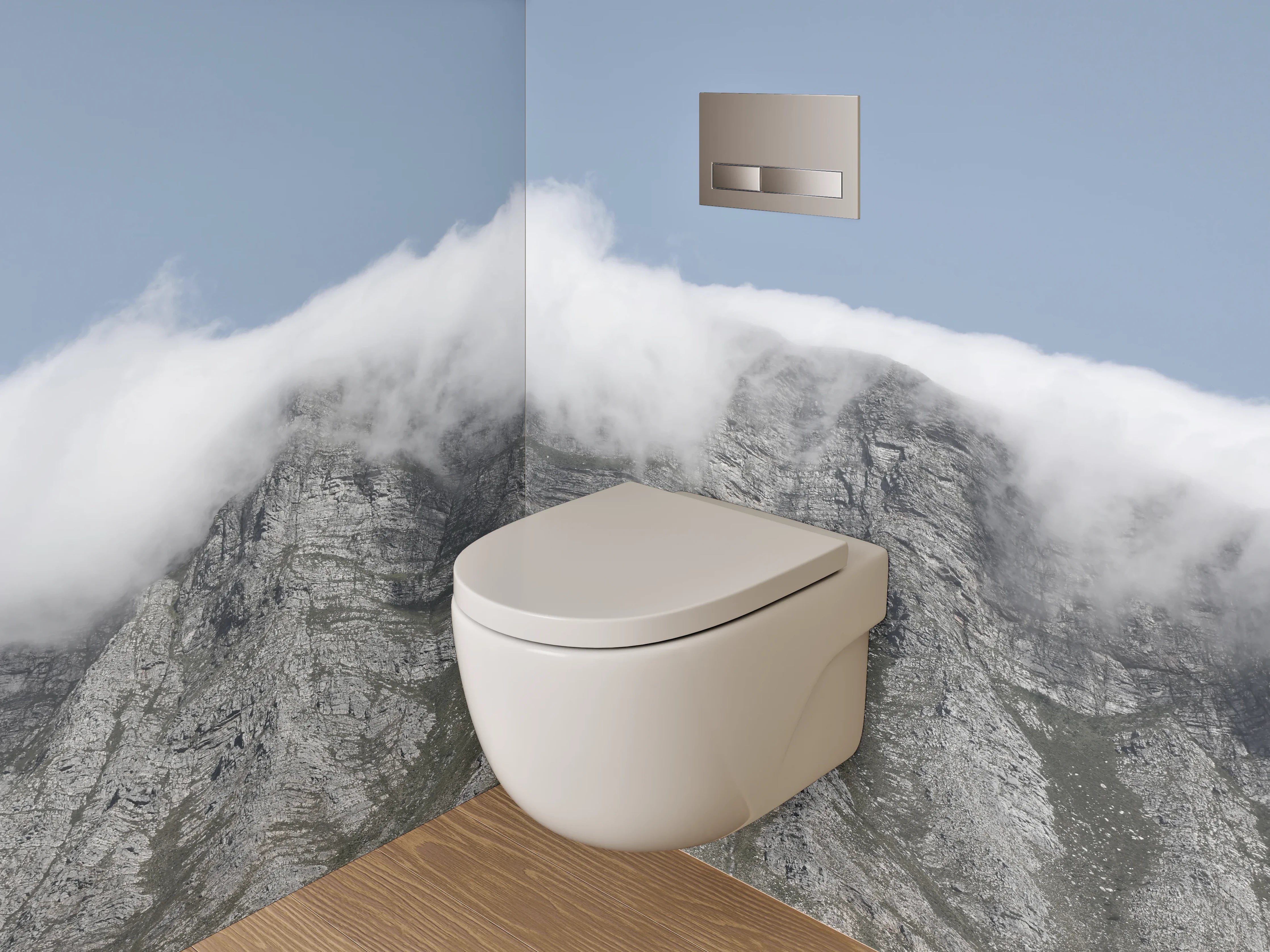 WC-Rückwand - Berggipfel im sanften Wolkenkleid