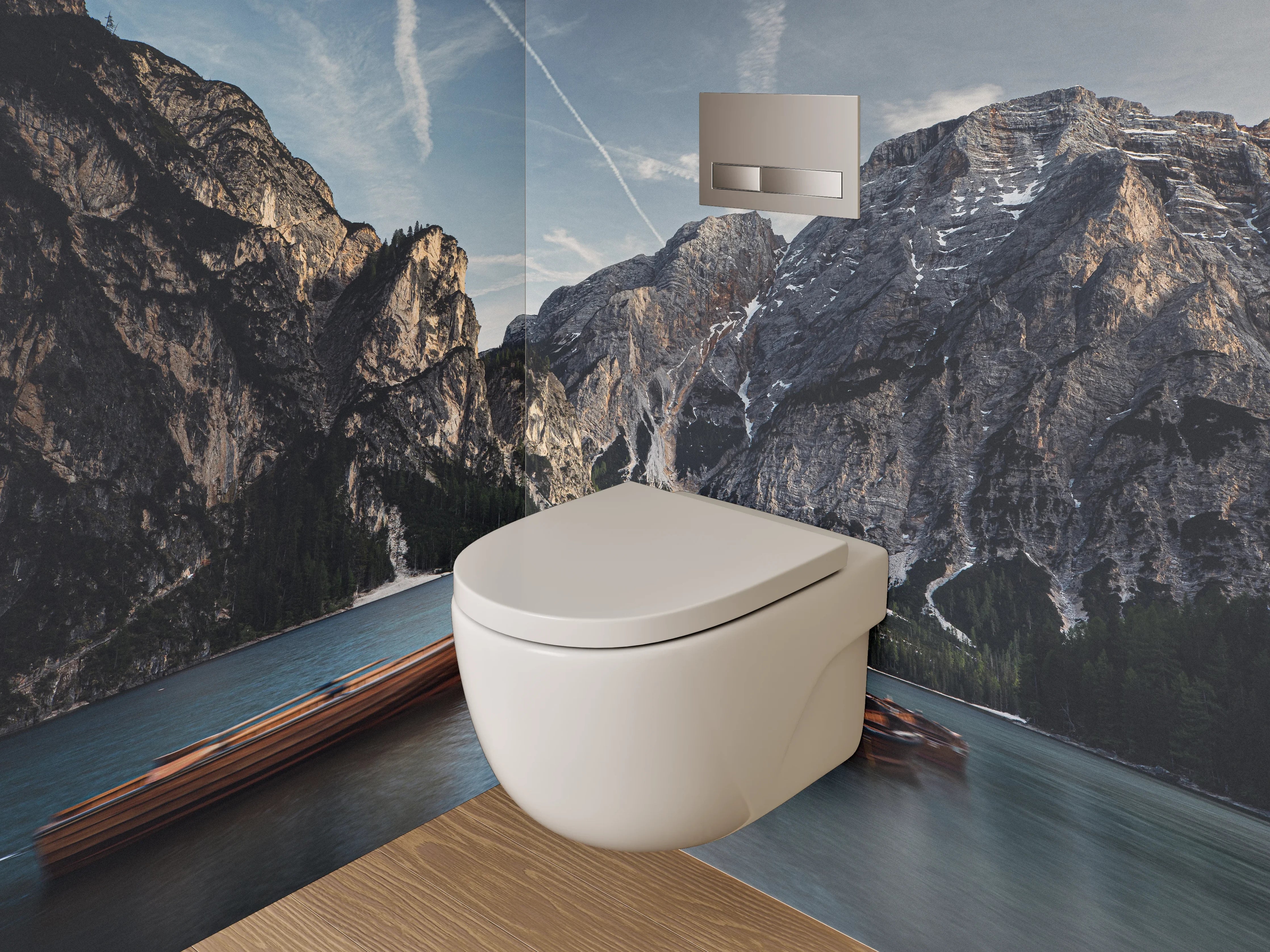 WC-Rückwand - Berghsee mit Ruderbooten Panorama