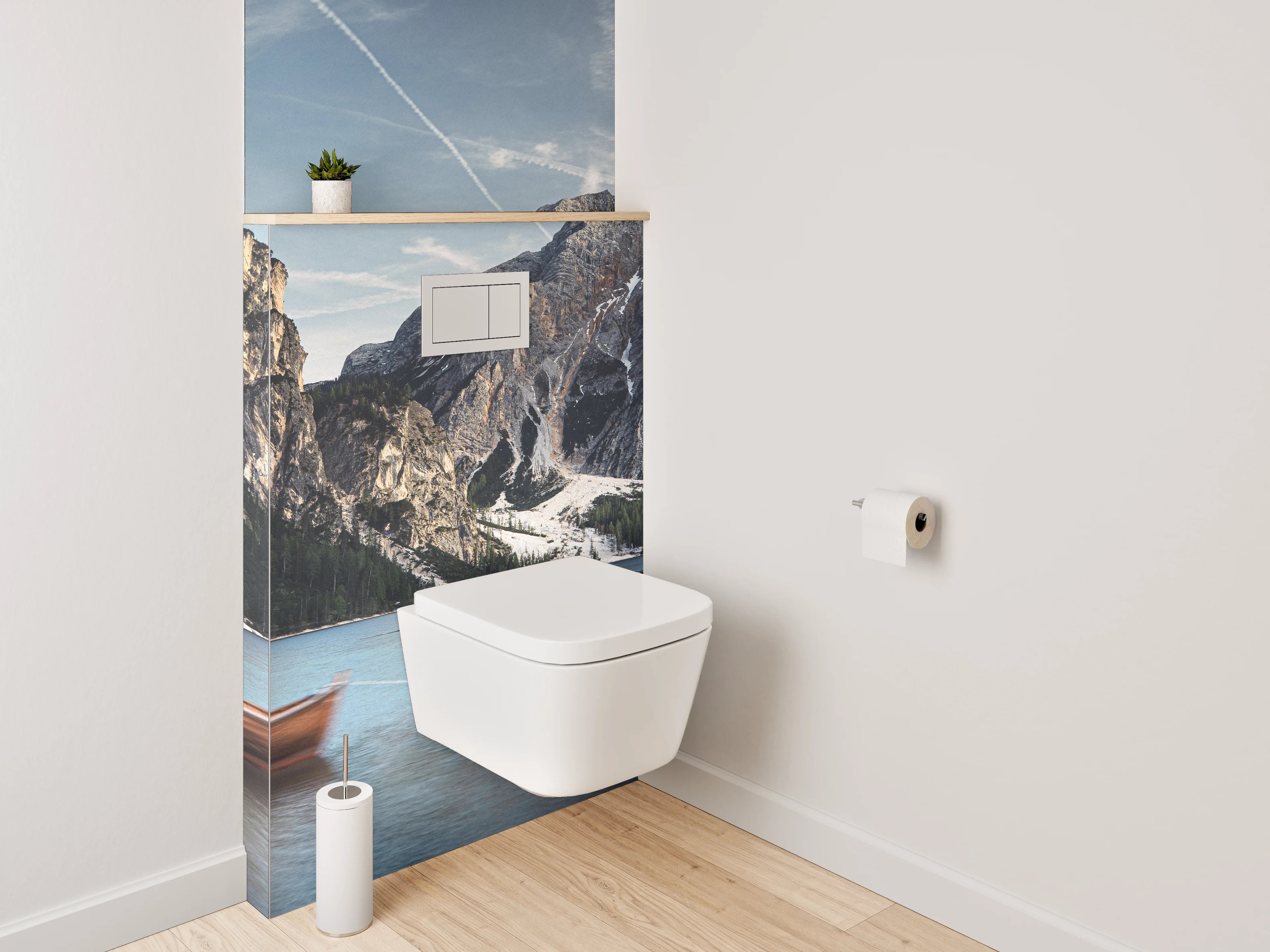 WC-Rückwand - Berghsee mit Ruderbooten Panorama