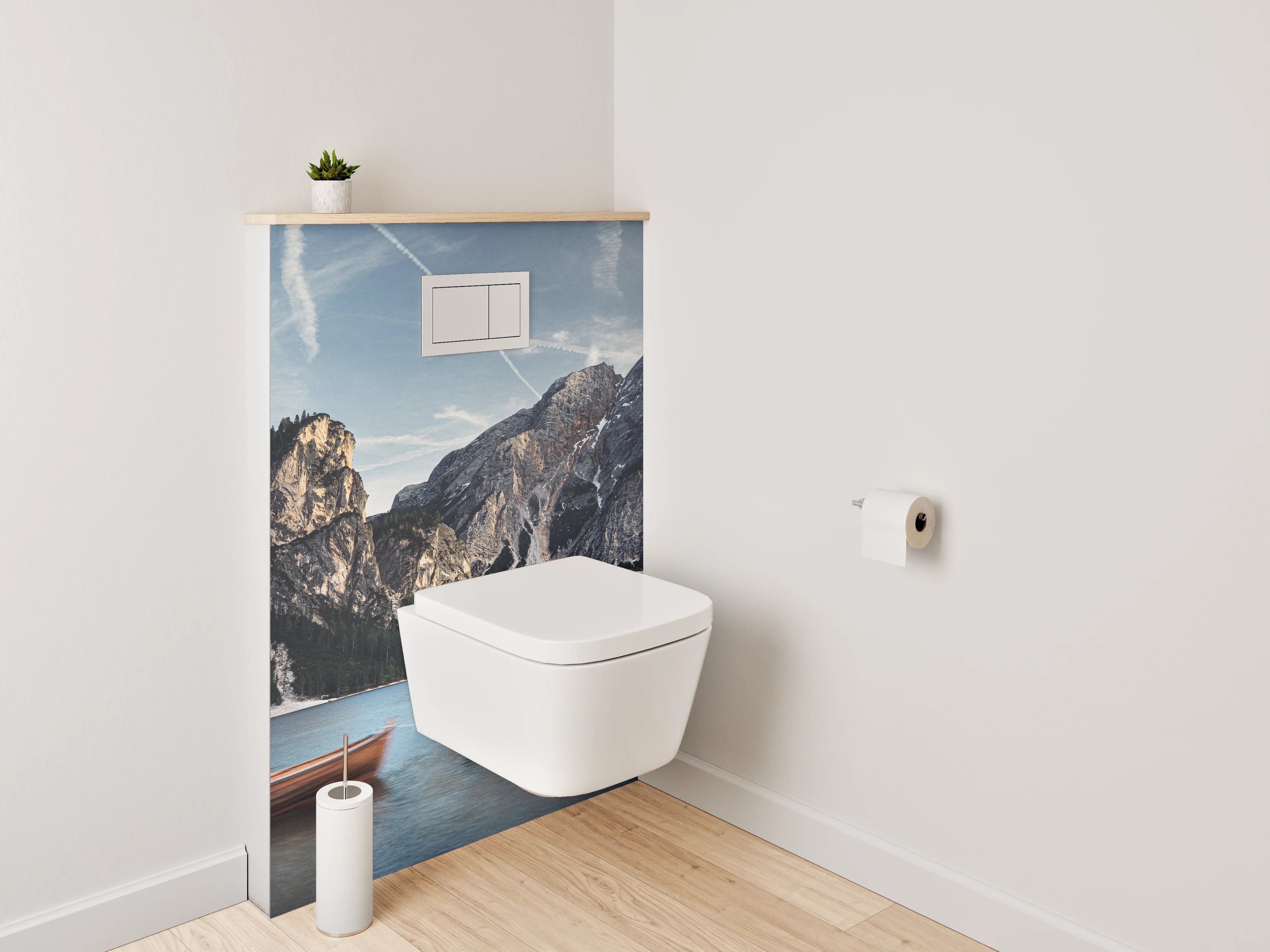 WC-Rückwand - Berghsee mit Ruderbooten Panorama