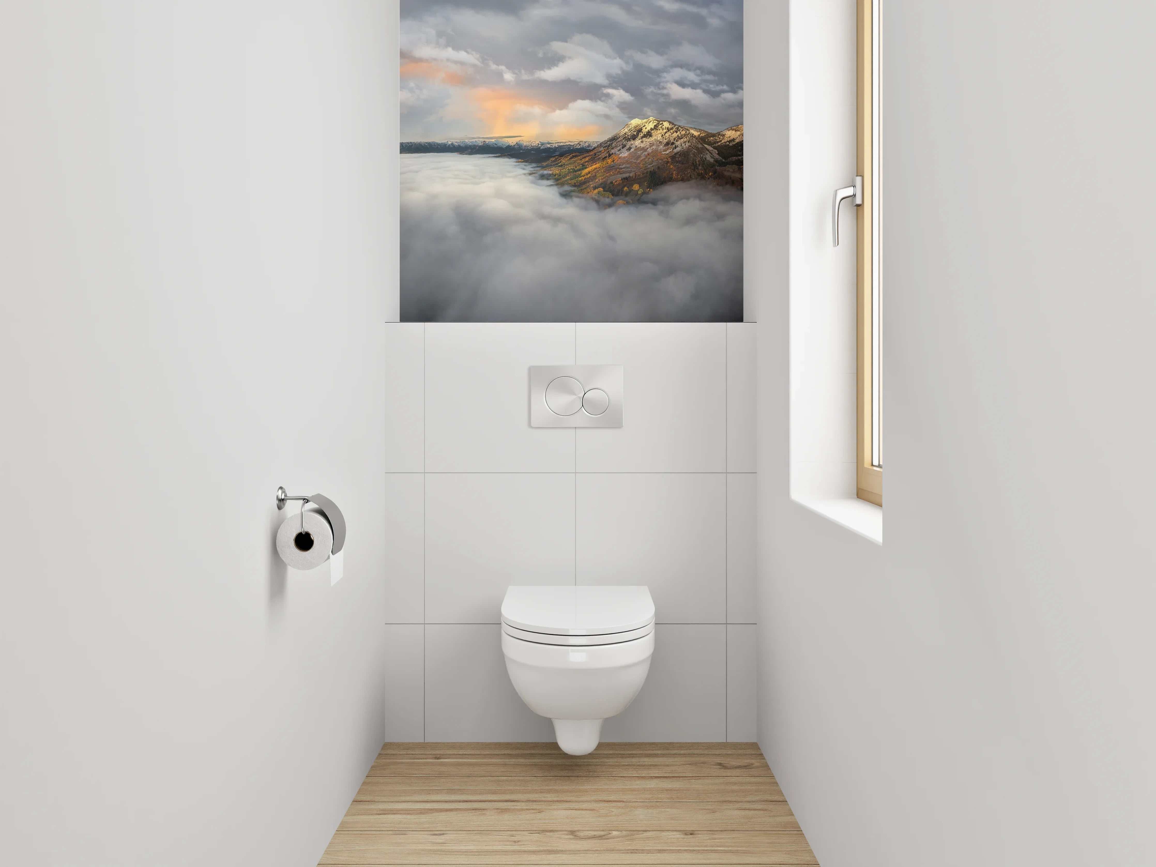 WC-Rückwand - Berglandschaft im Wolkenmeer Sonnenuntergang