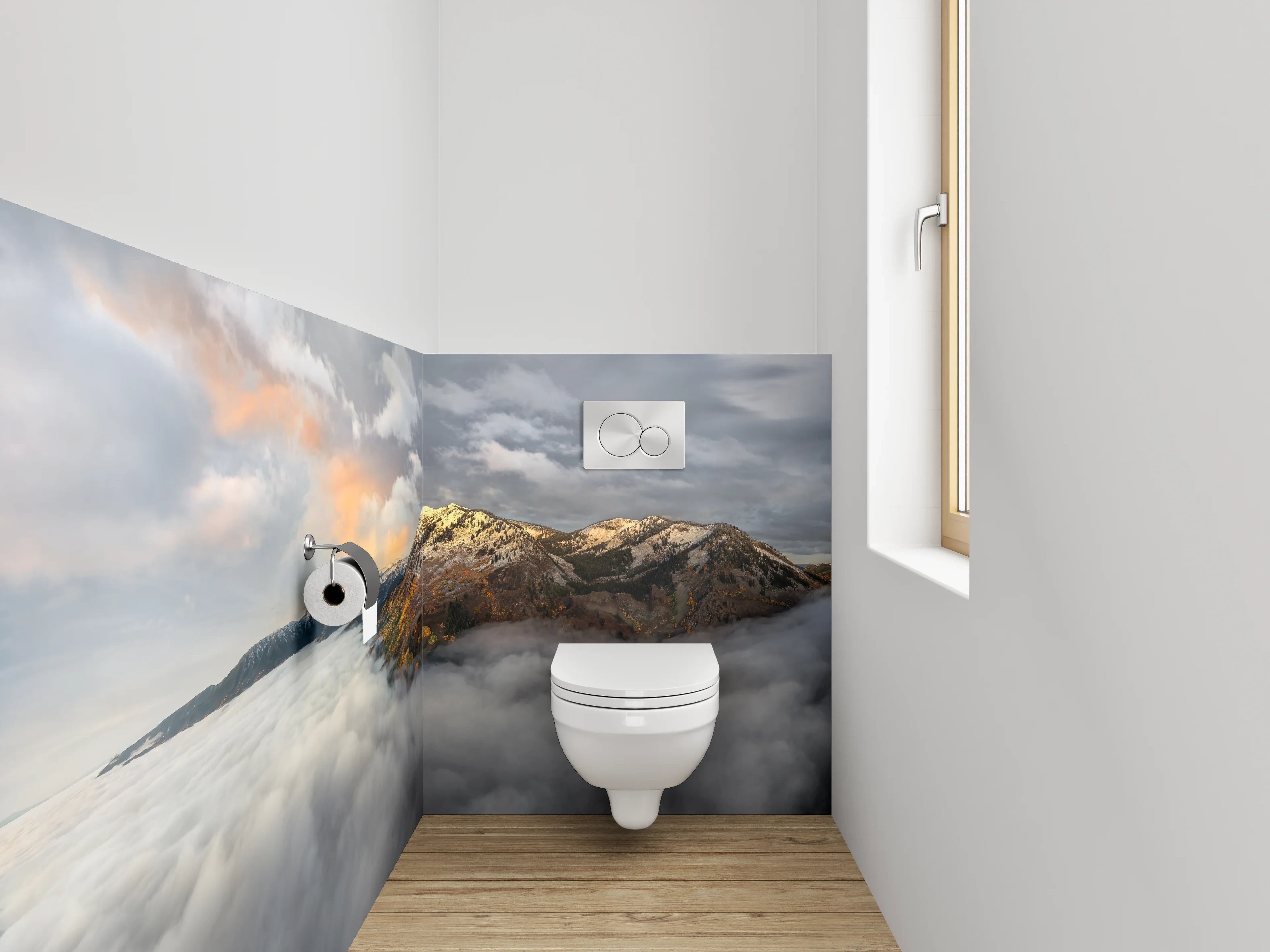 WC-Rückwand - Berglandschaft im Wolkenmeer Sonnenuntergang
