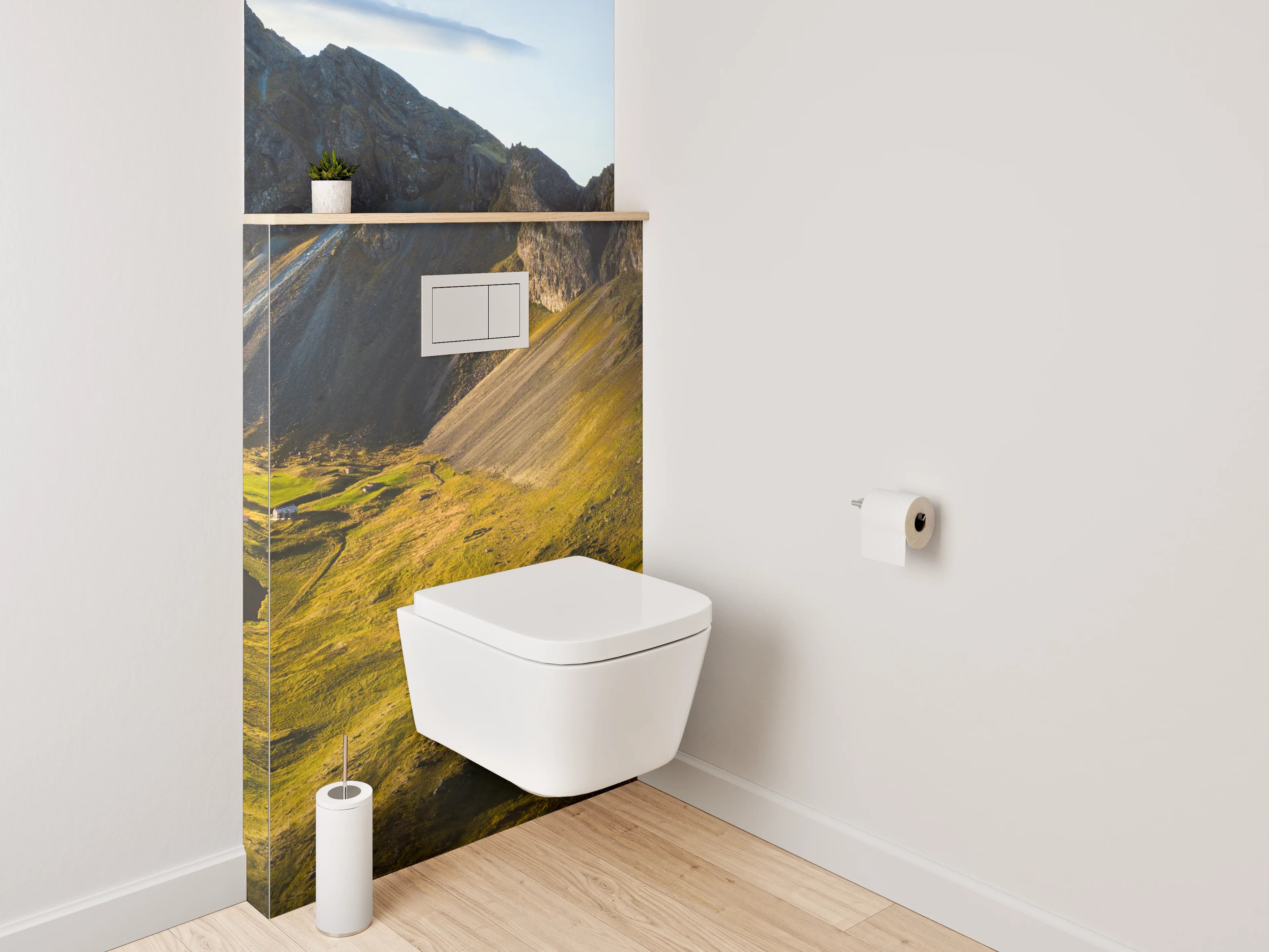 WC-Rückwand - Bergpanorama am Wasser – Island