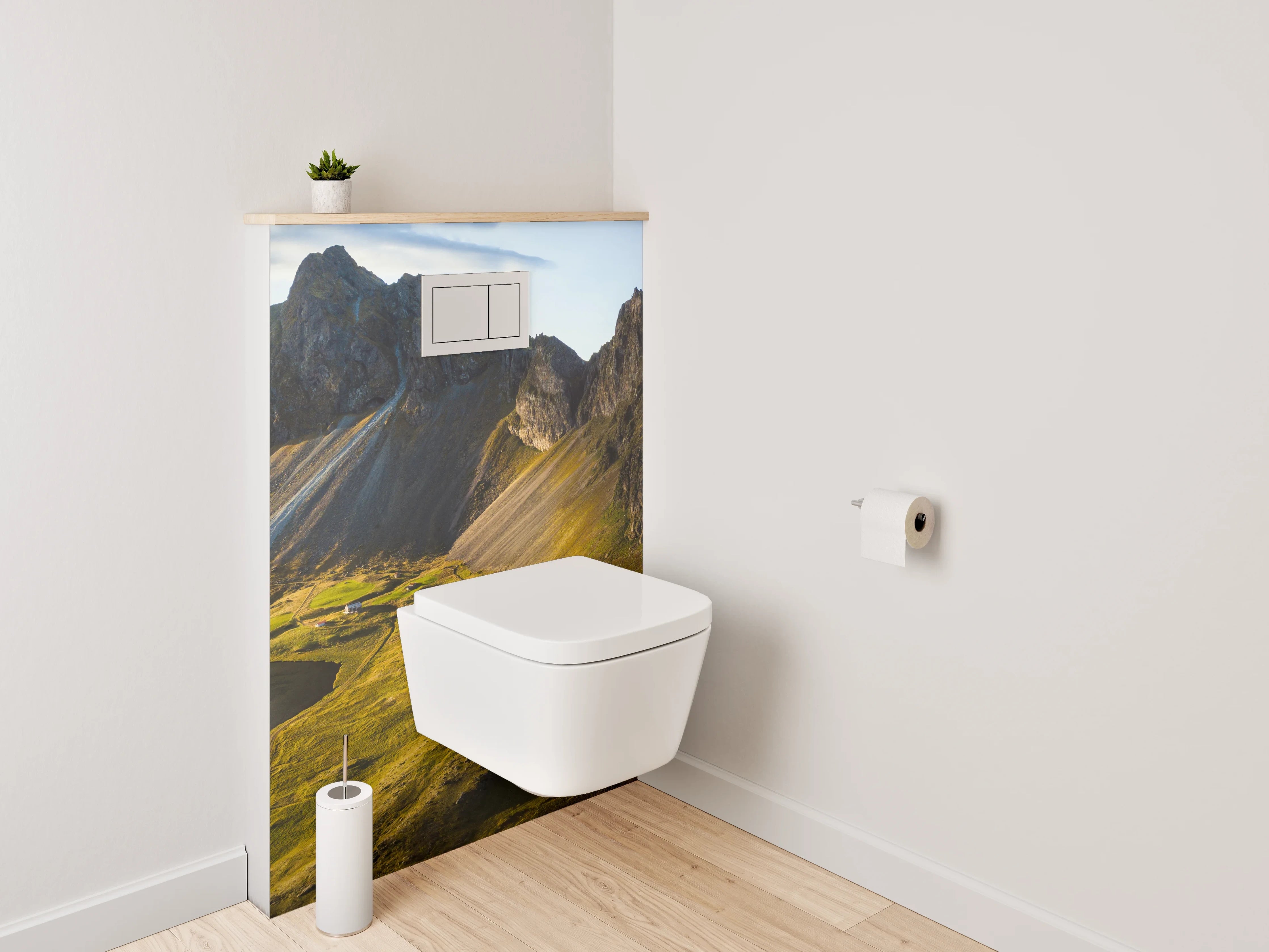 WC-Rückwand - Bergpanorama am Wasser – Island