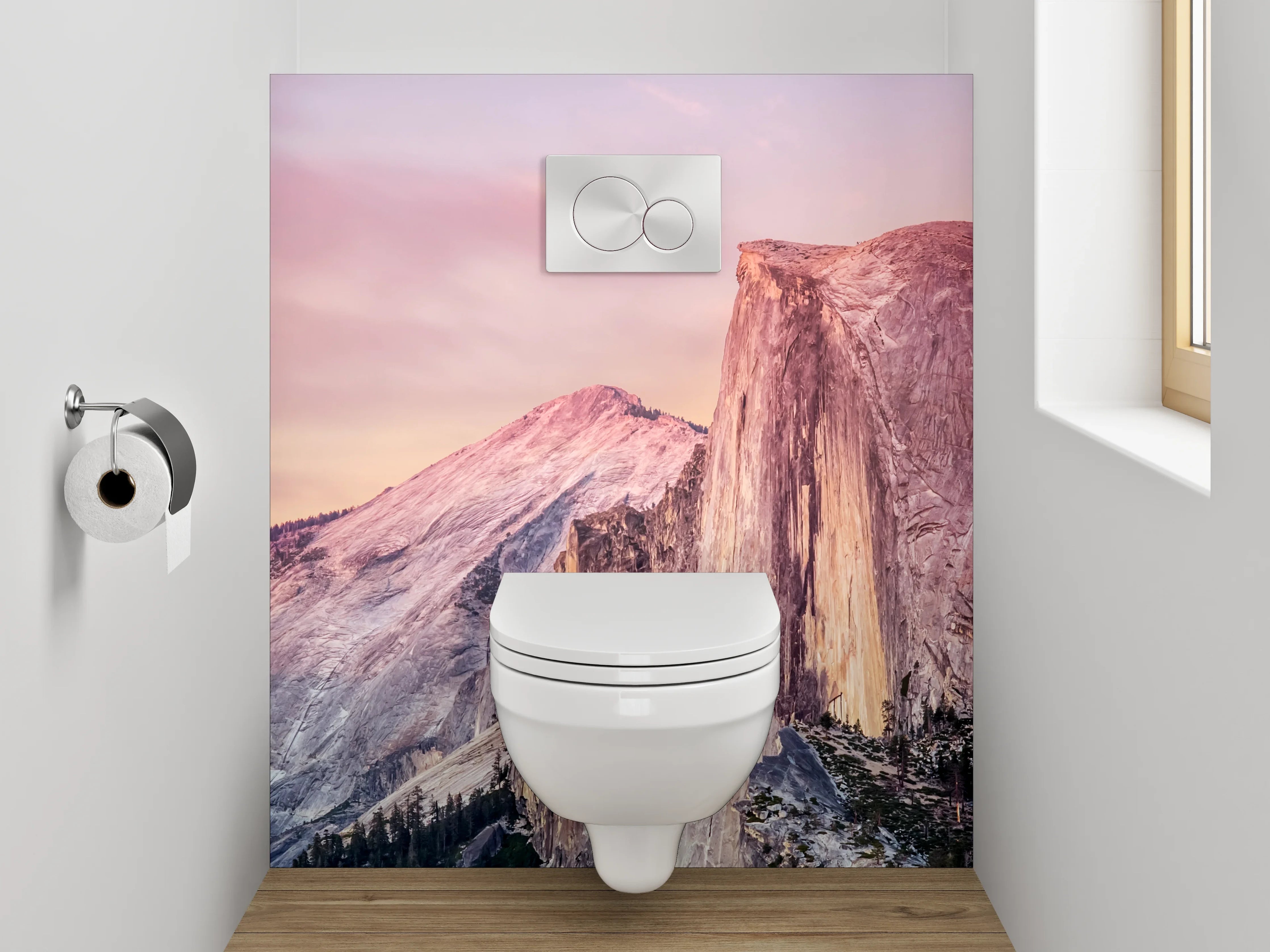 WC-Rückwand - Bergpanorama mit Sonnenuntergang