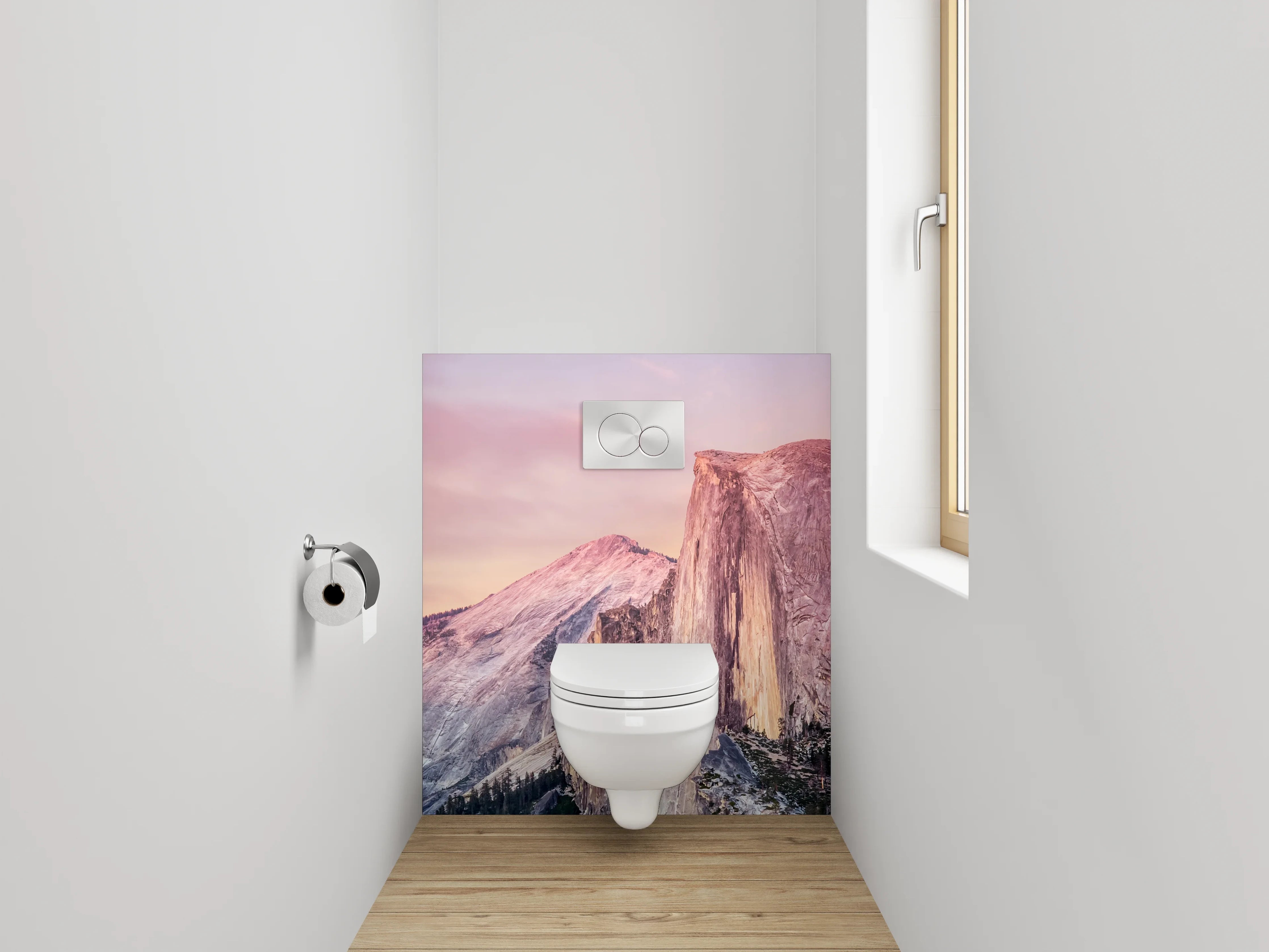 WC-Rückwand - Bergpanorama mit Sonnenuntergang