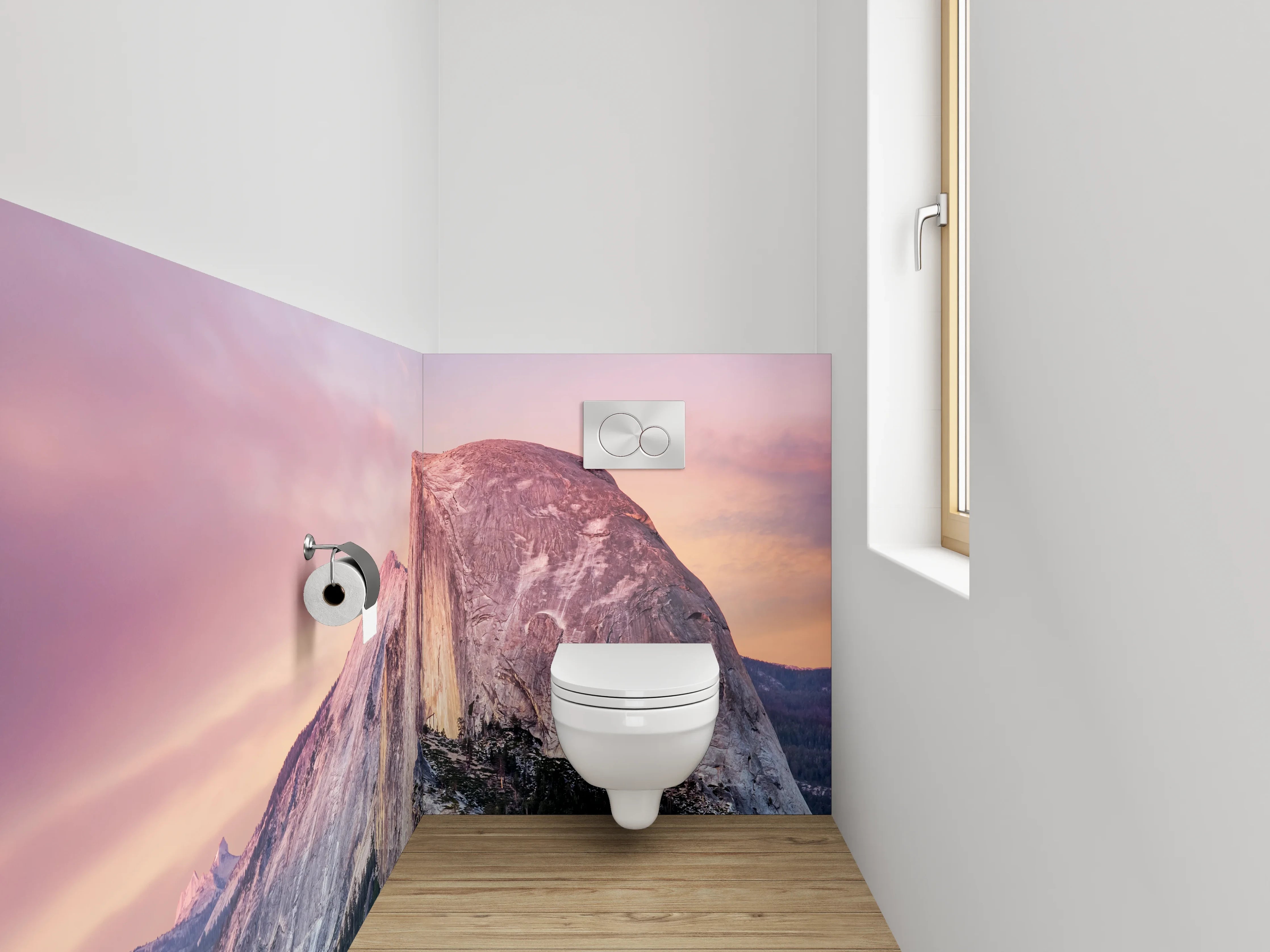 WC-Rückwand - Bergpanorama mit Sonnenuntergang