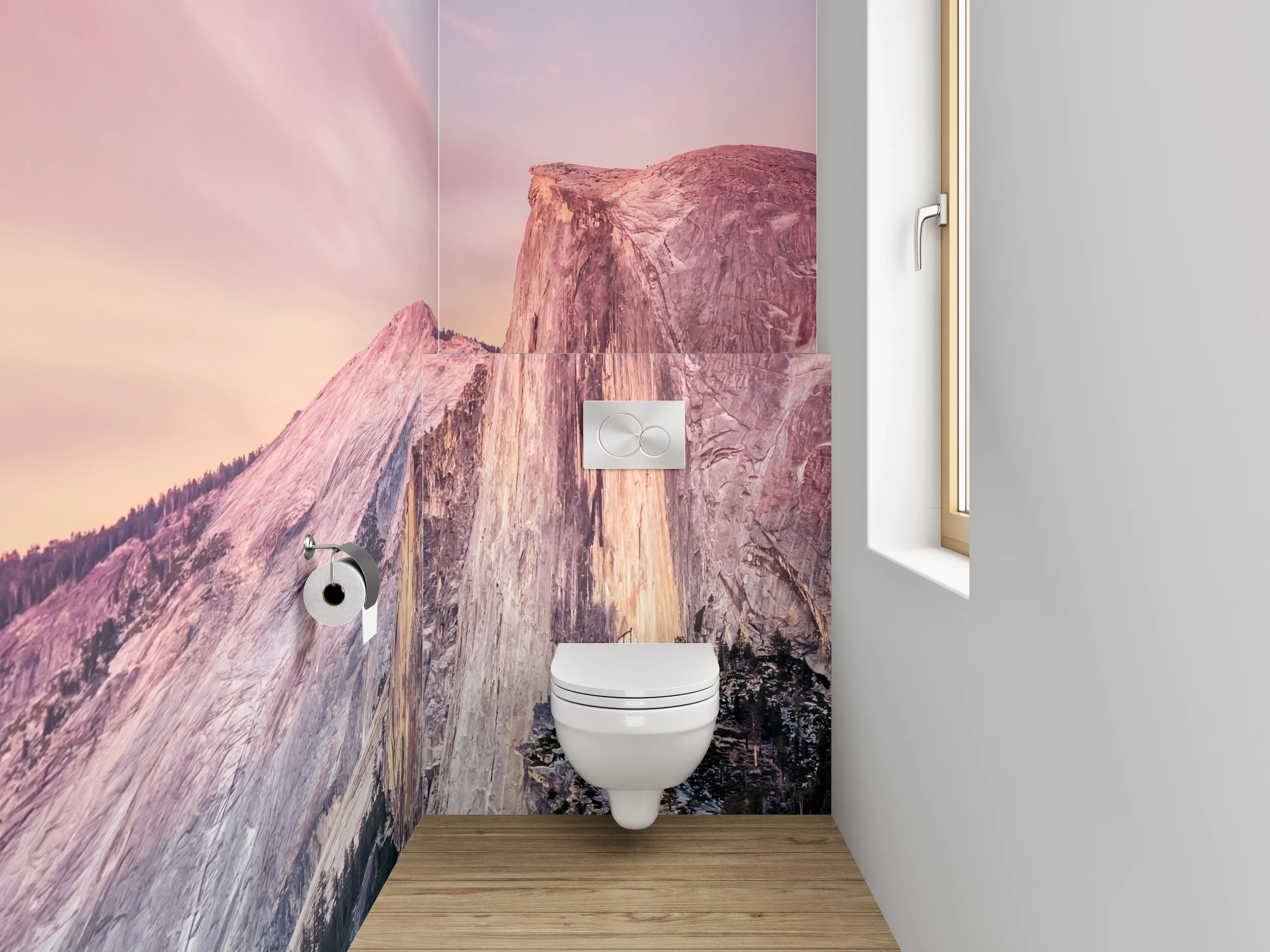 WC-Rückwand - Bergpanorama mit Sonnenuntergang
