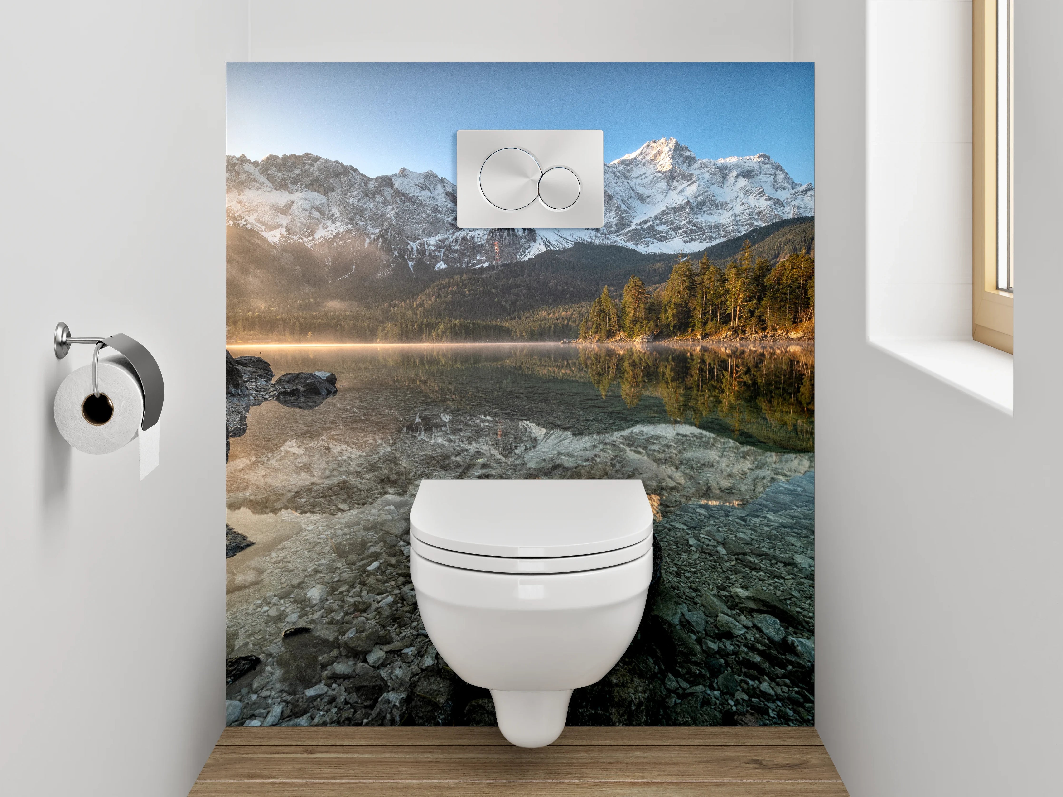 WC-Rückwand - Bergsee Morgenstimmung Alpen Reflexion