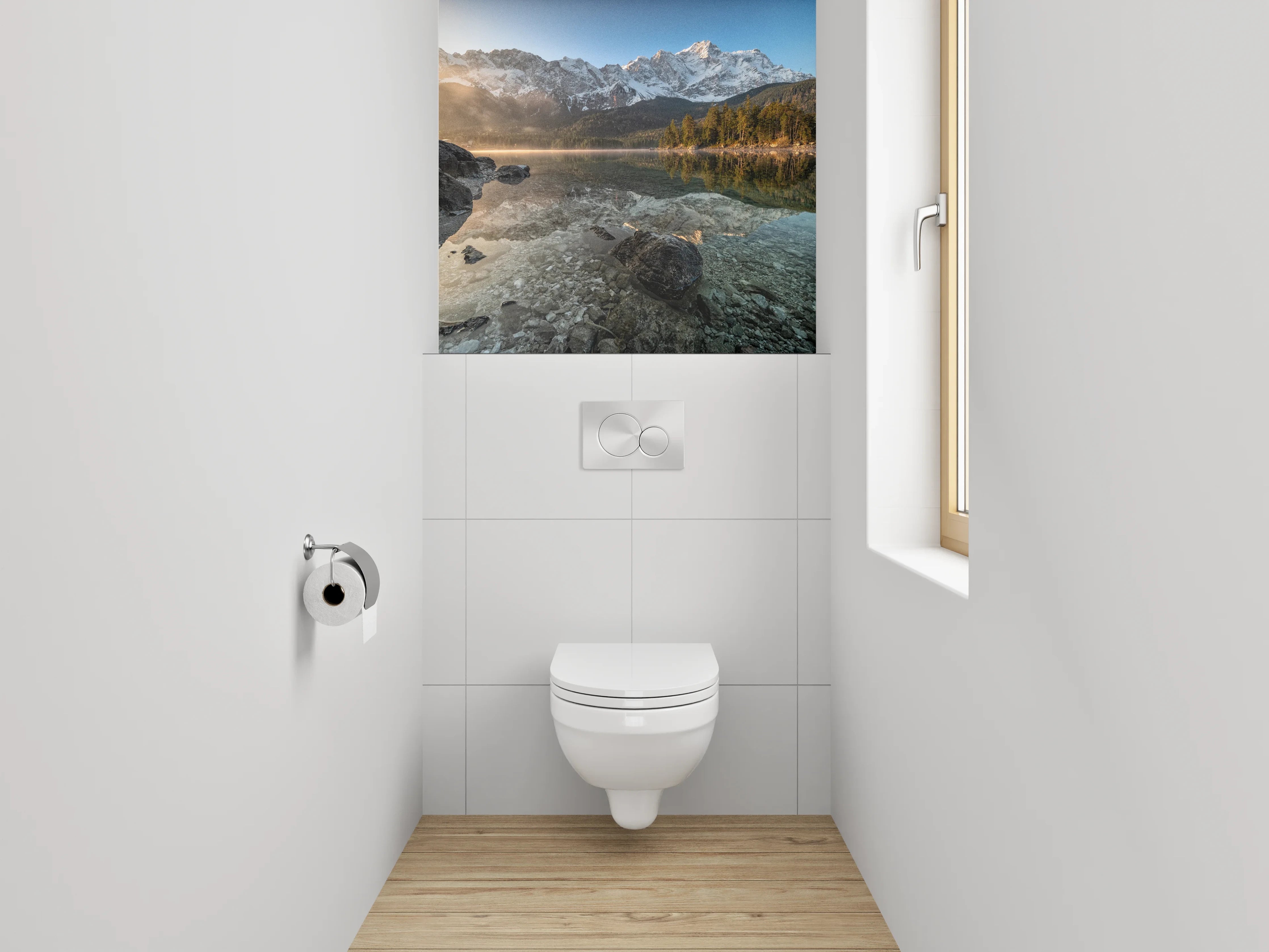 WC-Rückwand - Bergsee Morgenstimmung Alpen Reflexion