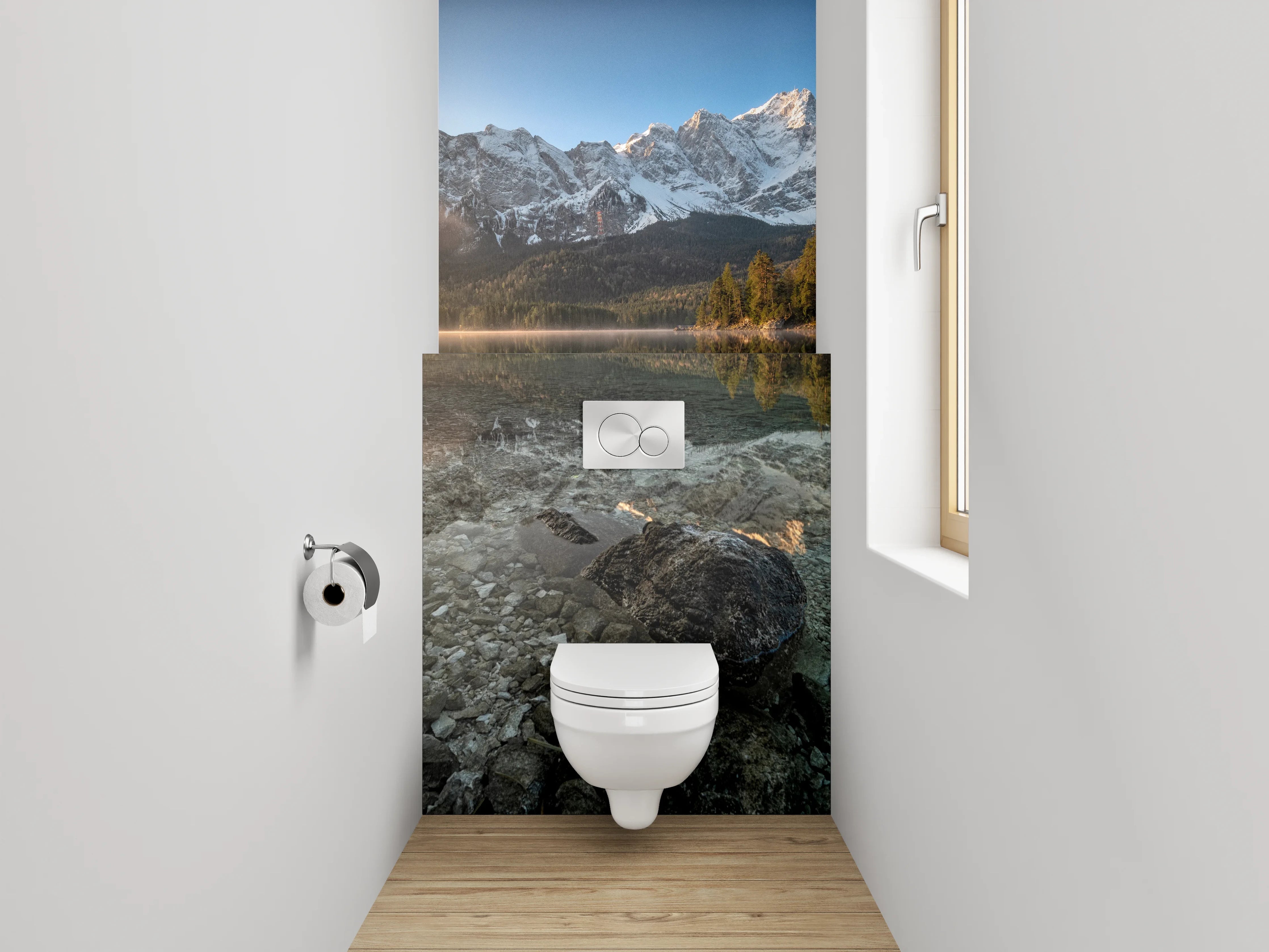 WC-Rückwand - Bergsee Morgenstimmung Alpen Reflexion