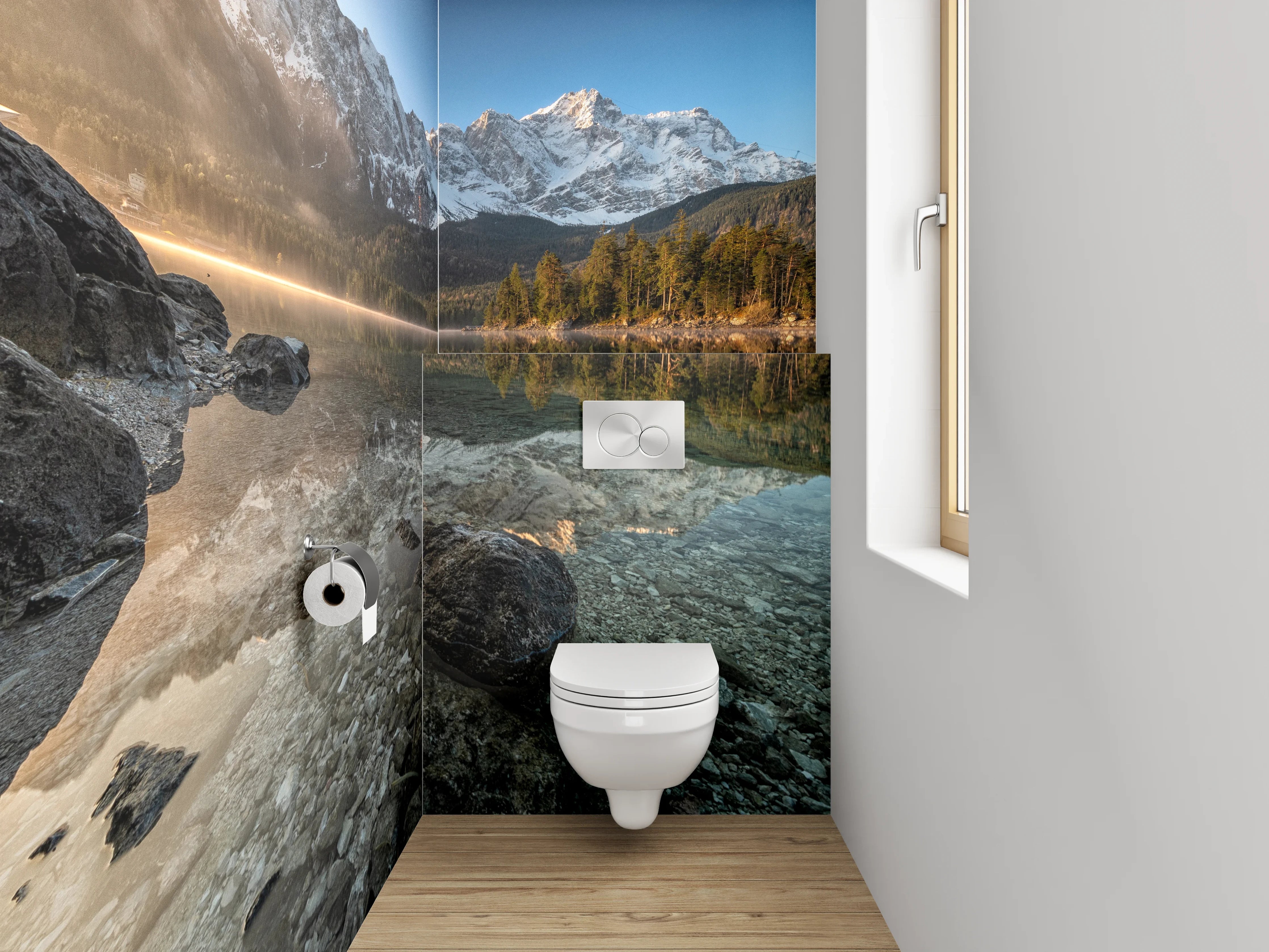 WC-Rückwand - Bergsee Morgenstimmung Alpen Reflexion