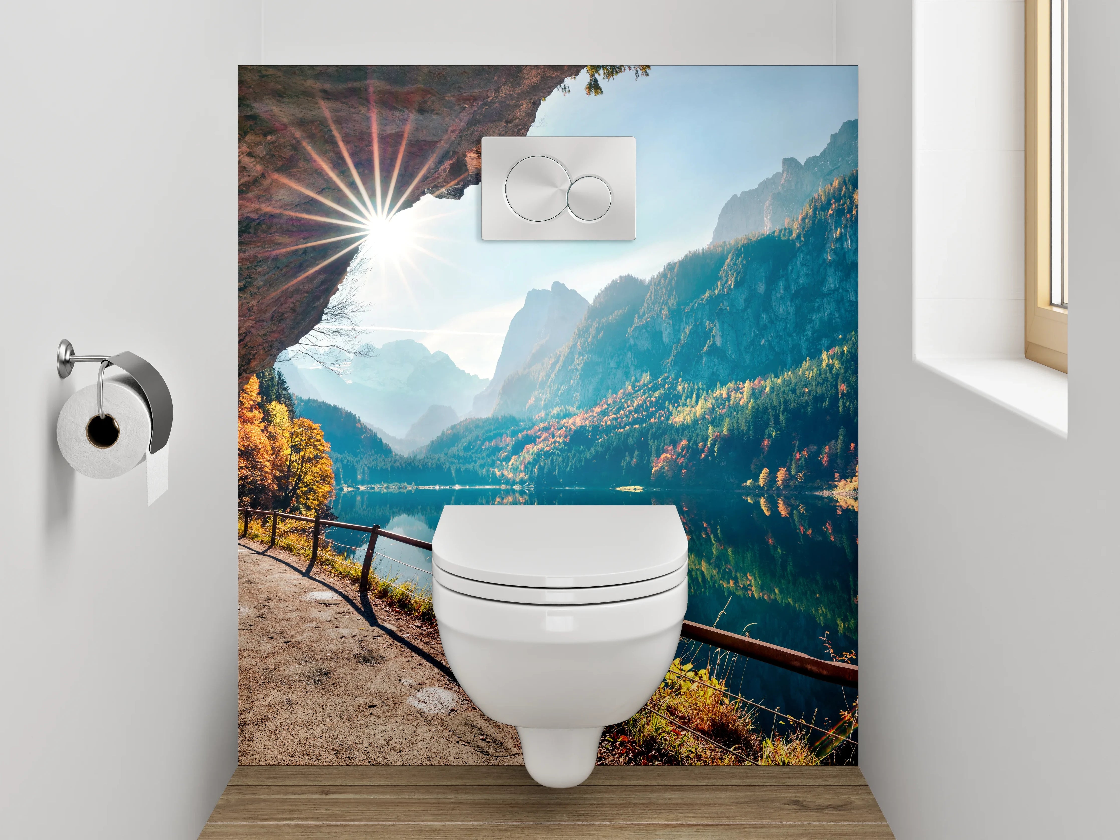 WC-Rückwand - Bergsee Panorama mit Herbstwald