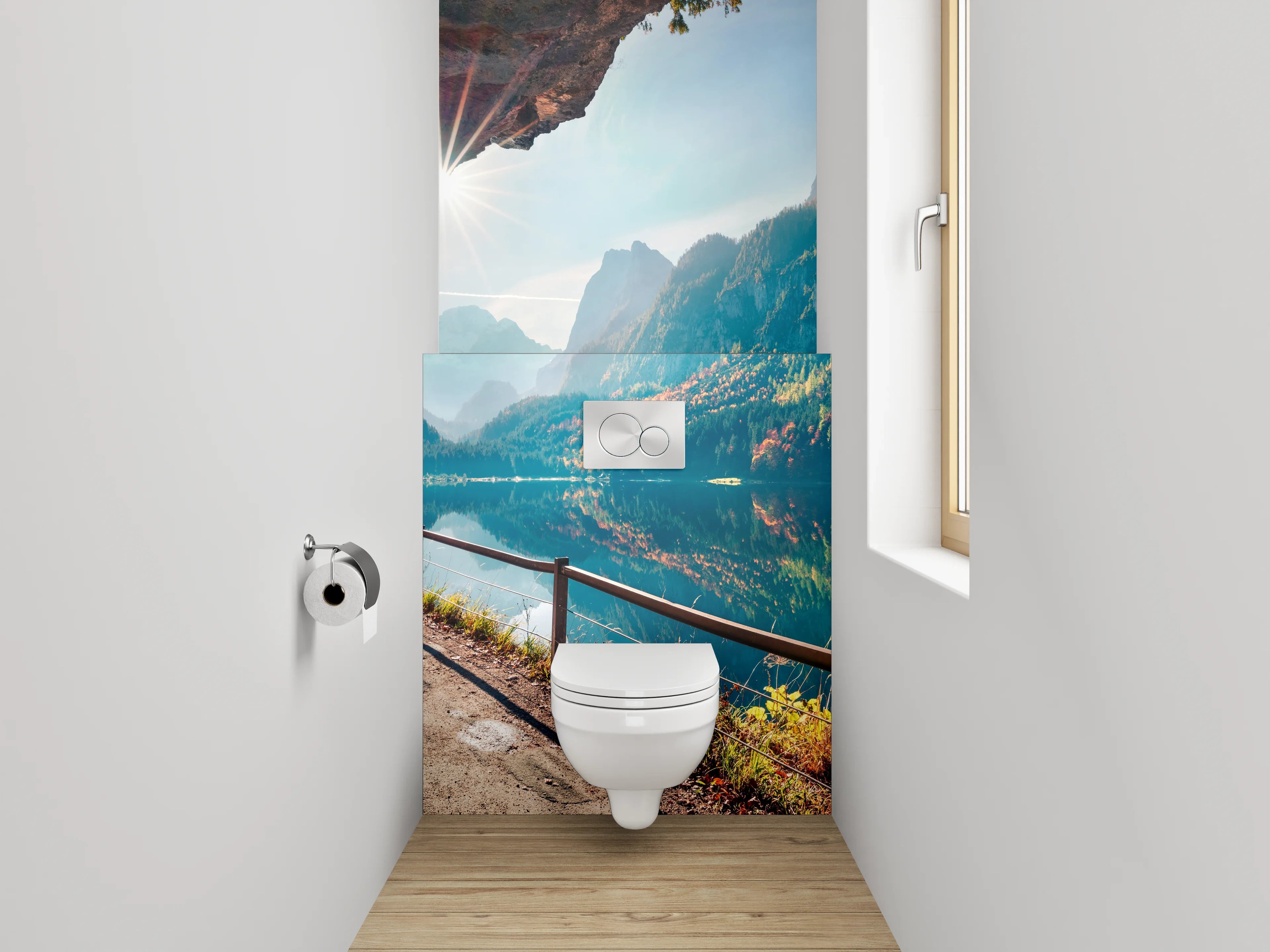WC-Rückwand - Bergsee Panorama mit Herbstwald